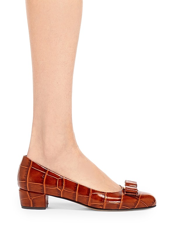 Shop FERRAGAMO Vara Crocodile-Embossed 30MM Leather Pumps Shop FERRAGAMO Vara Crocodile-Embossed 30MM Leather Pumps