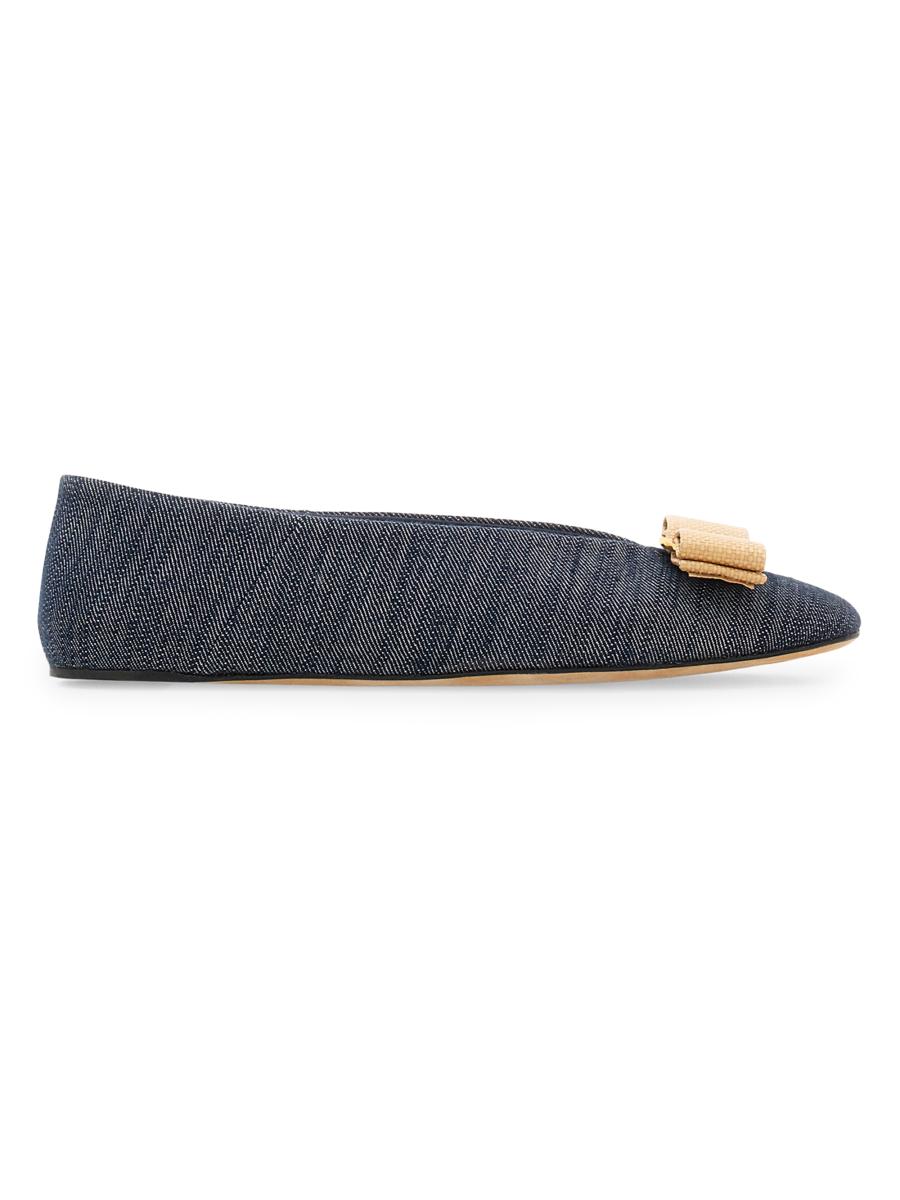 Ferragamo Women's Vanna Denim Flats In Blue