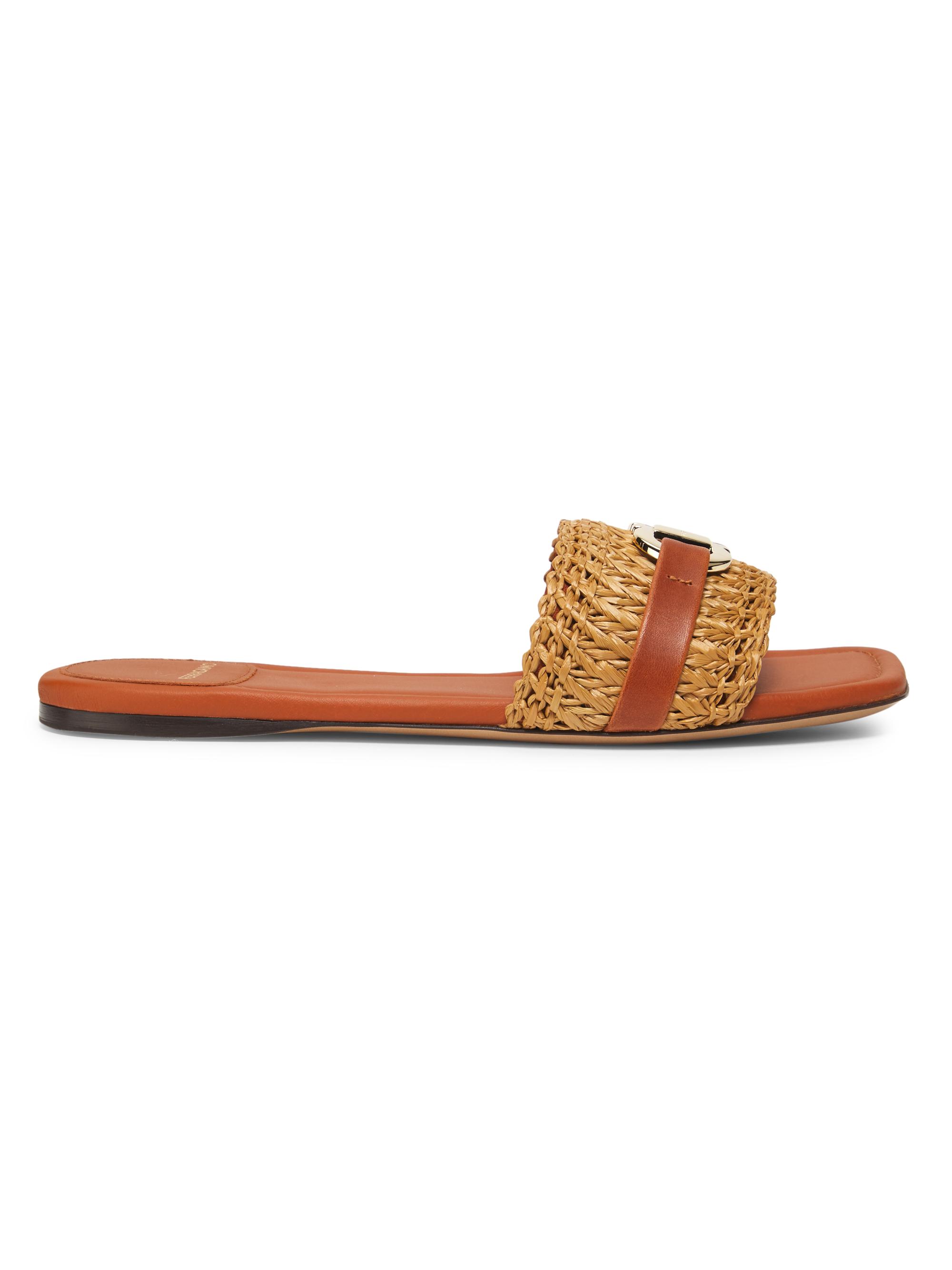 FERRAGAMO Women's Leah Raffia & Leather Sandals - Cognac