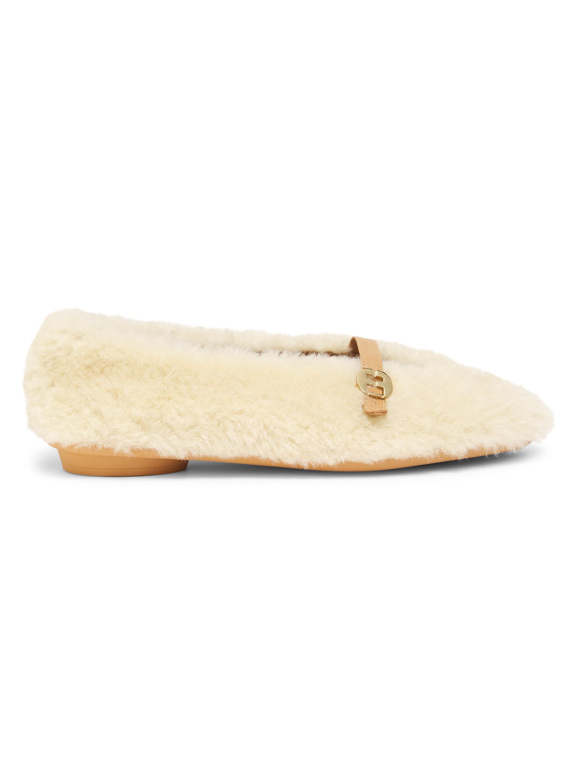 FERRAGAMO Women's Noella Shearling & Leather Flats - Mascarpone Light Camel