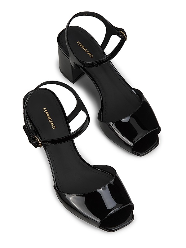 Shop FERRAGAMO Sally 60MM Patent Leather Sandals | Saks Shop FERRAGAMO Sally 60MM Patent Leather Sandals | Saks