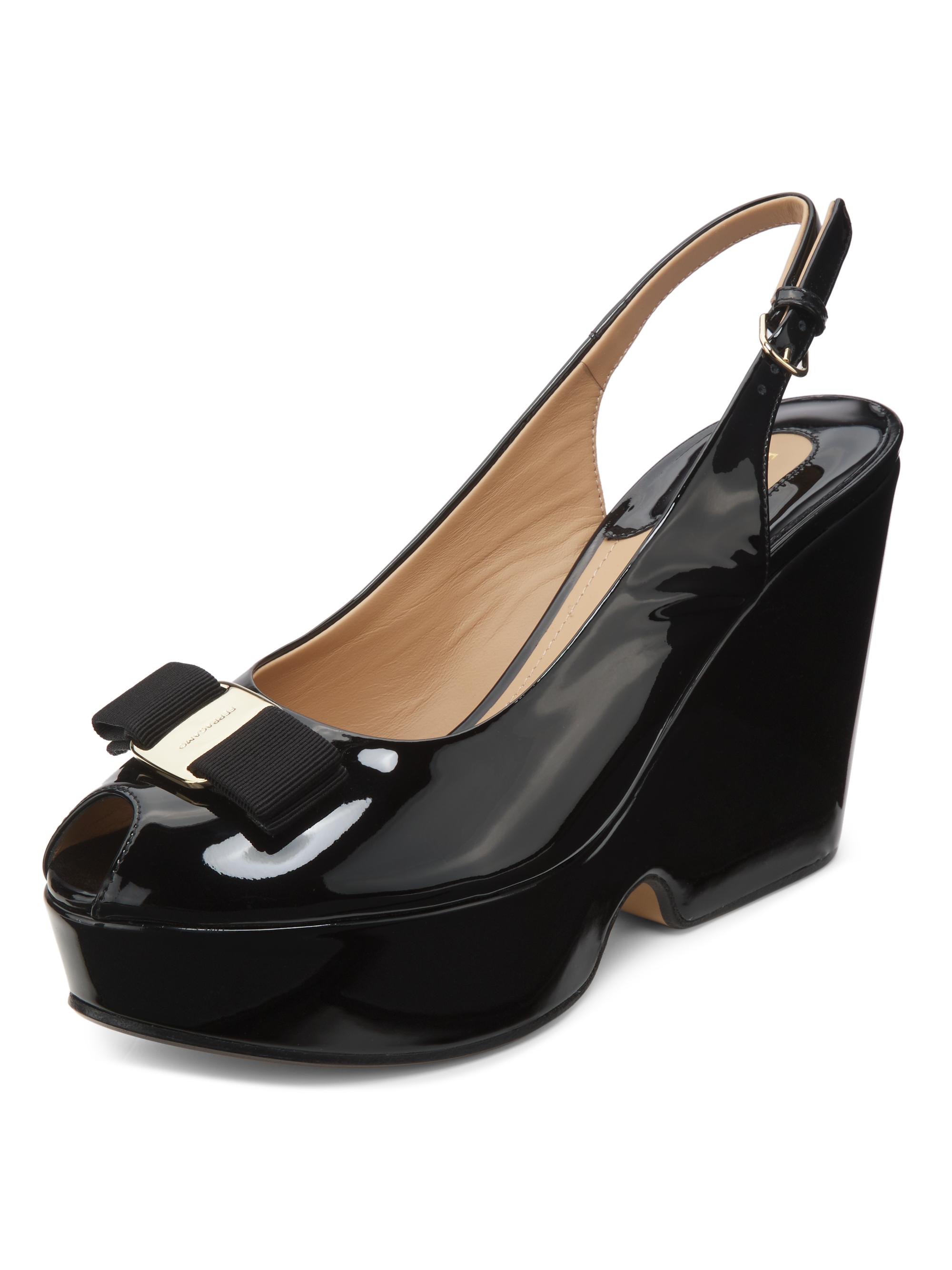 FERRAGAMO Lally 105MM Patent Leather Platform Wedge Sandals | Saks