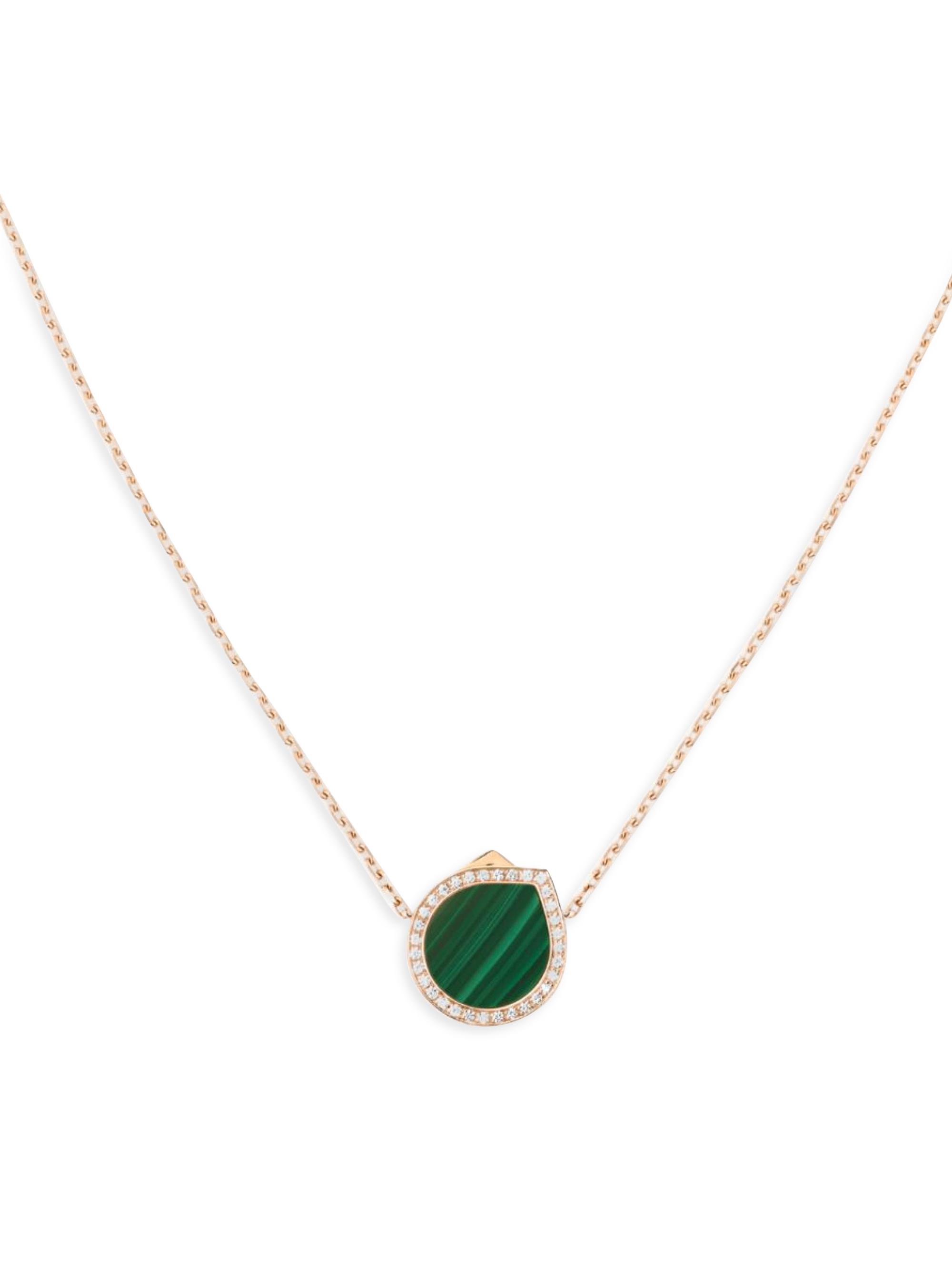 Repossi Women's Antifer 18K Rose Gold, Malachite & 0.18 TCW Diamond Pendant Necklace - Mala