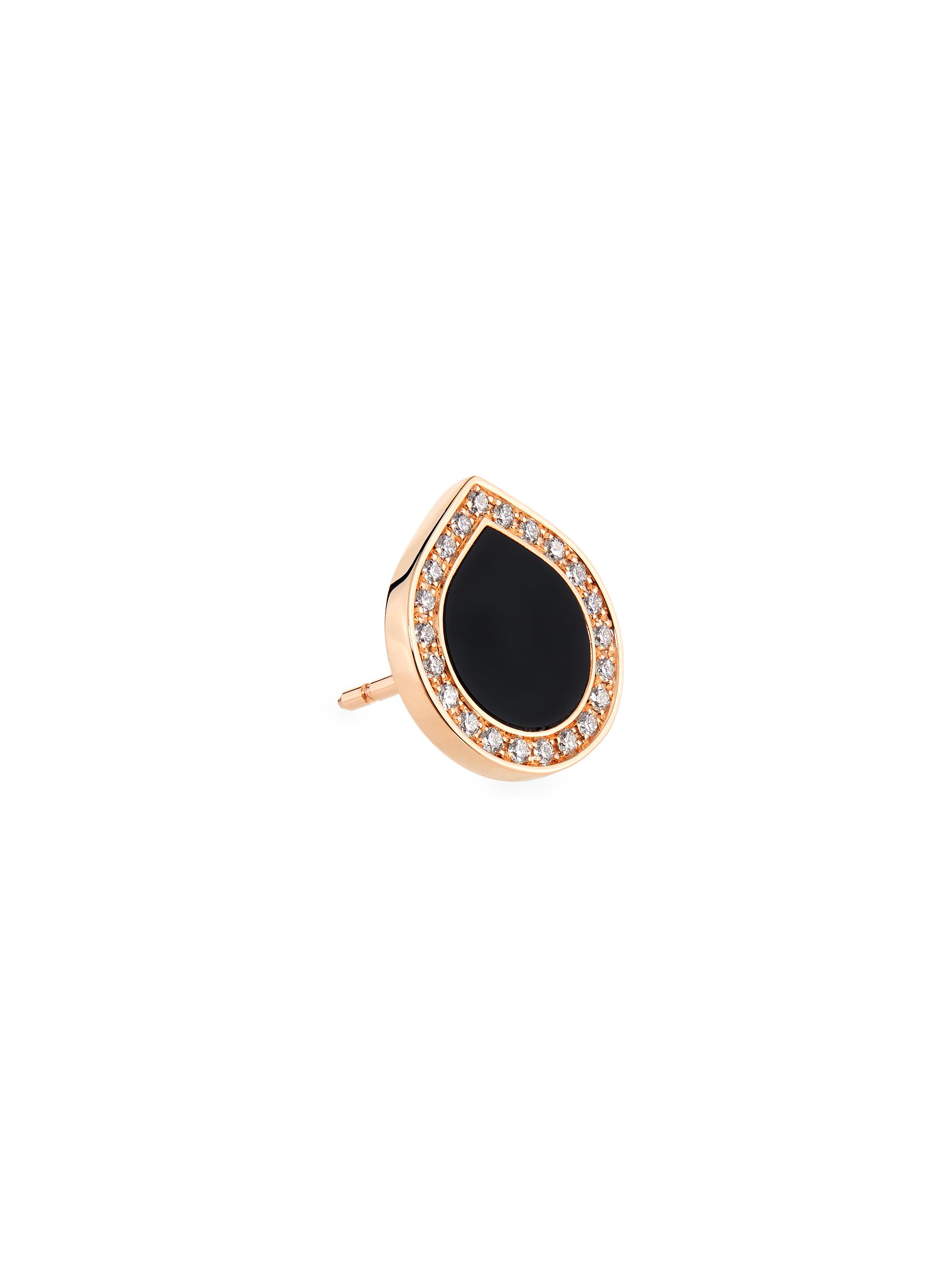 Repossi Women's Antifer 18K Rose Gold, Gemstone & 0.08 TCW Diamond Single Stud Earring - Onyx