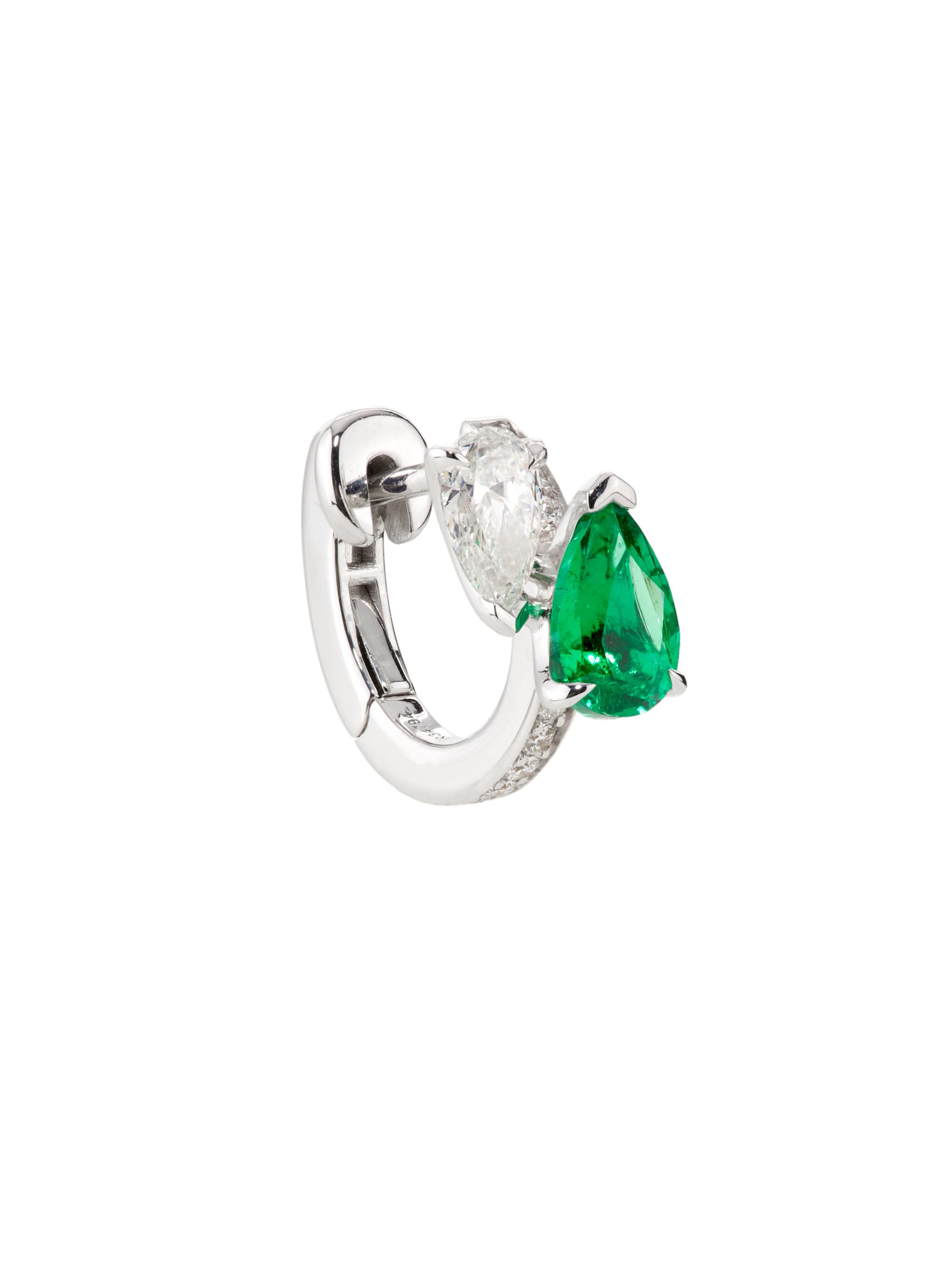 Repossi Women's Serti Sur Vide 18K White Gold, Emerald & 0.28 TCW Diamond Single Huggie Hoop Earring Or Right - White Gold