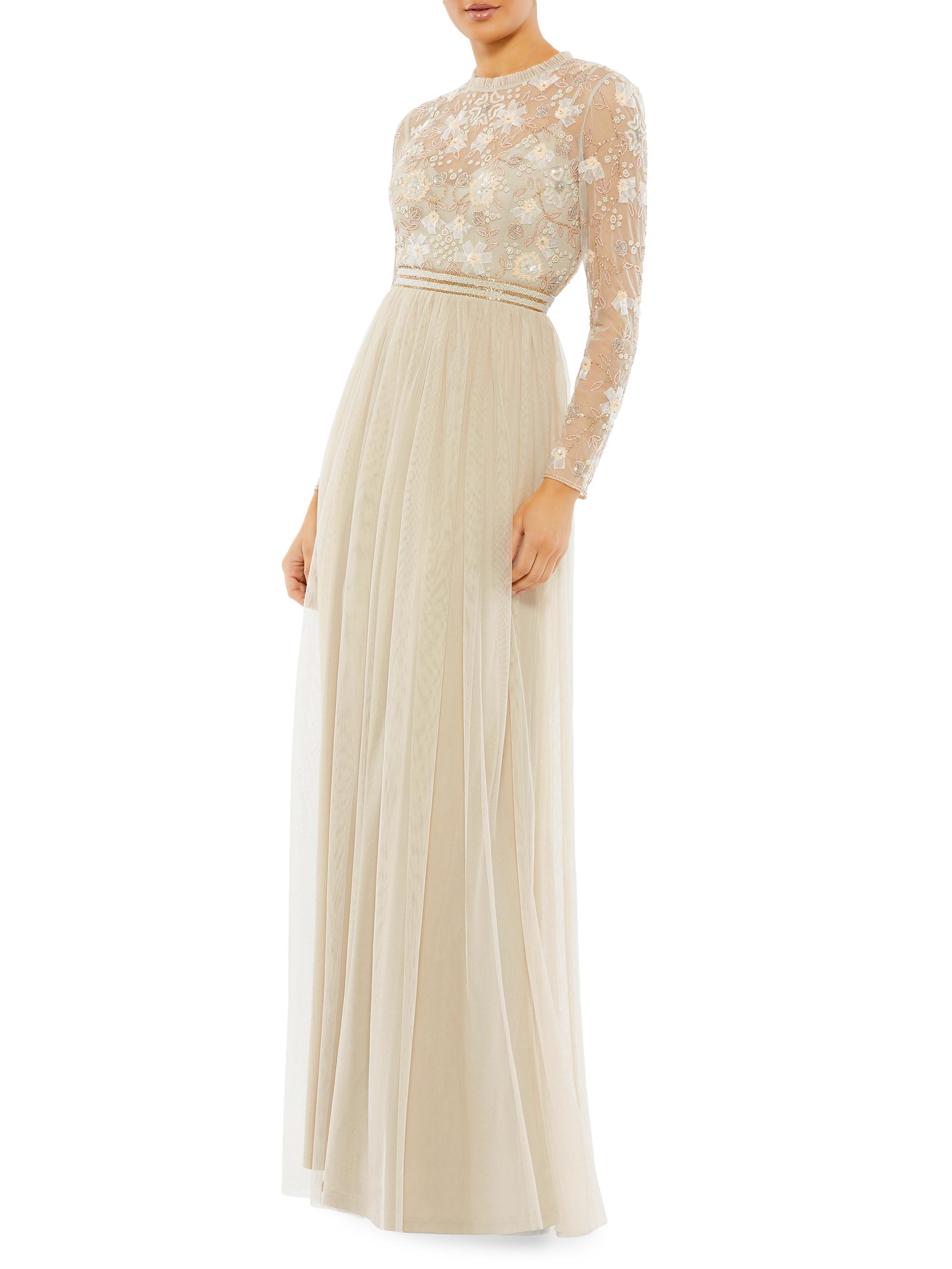 Mac Duggal Women's Sequin-Embellished Long-Sleeve Gown - Vanilla