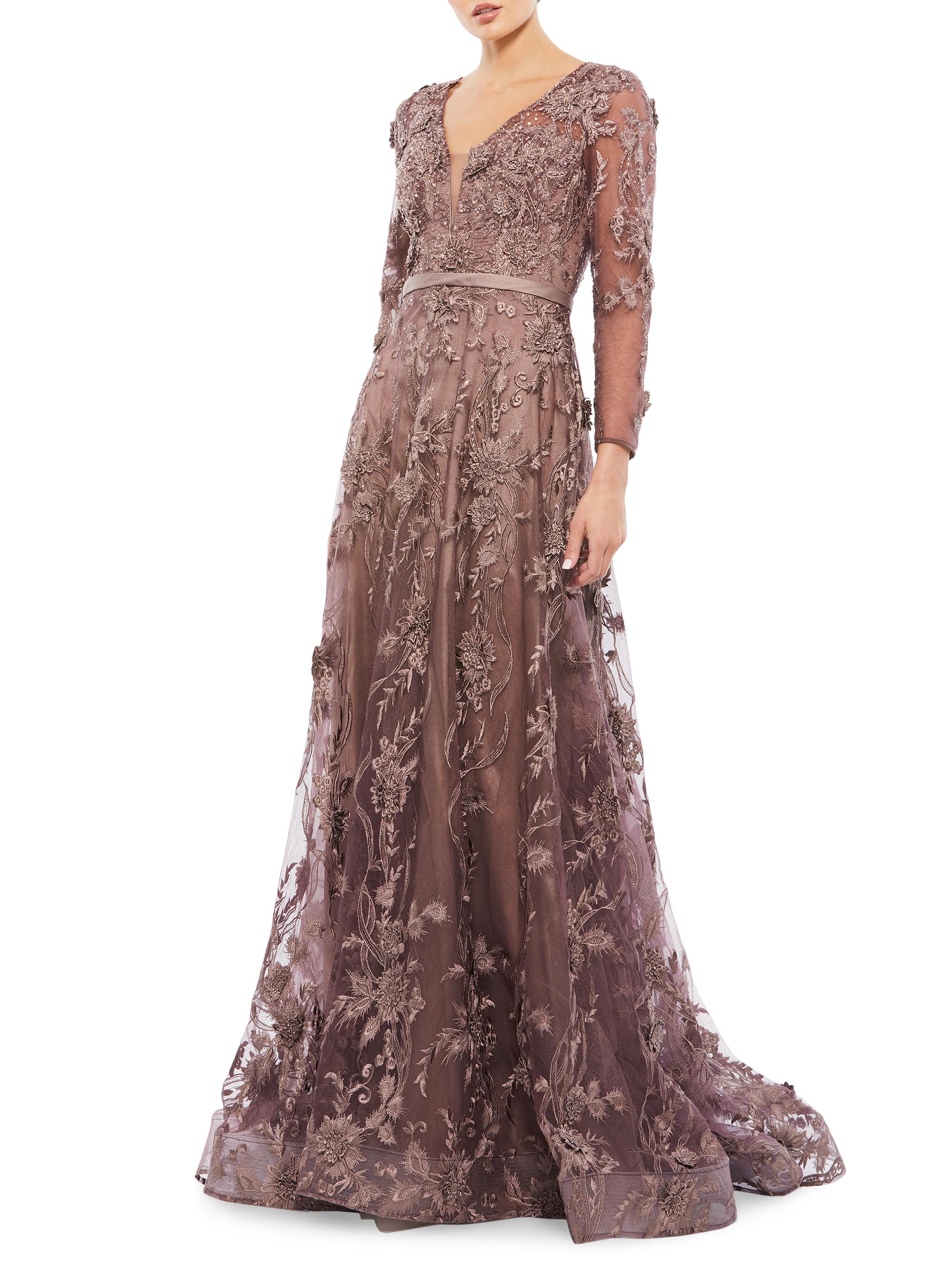Mac Duggal Women's Sequined Long-Sleeve Gown - Chocolate