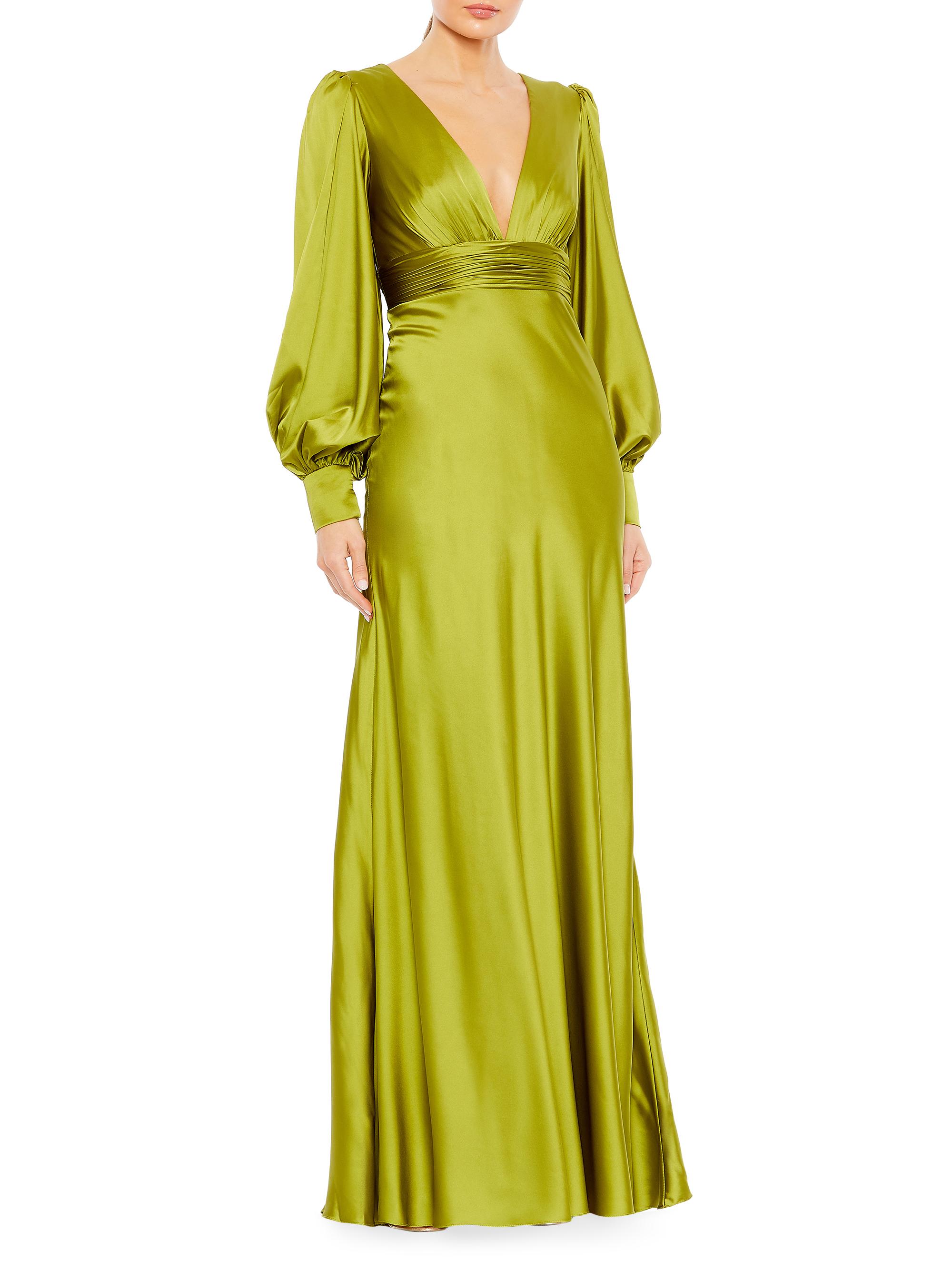 Mac Duggal Women's Ieena Satin Bishop-Sleeve Gown - Apple Green