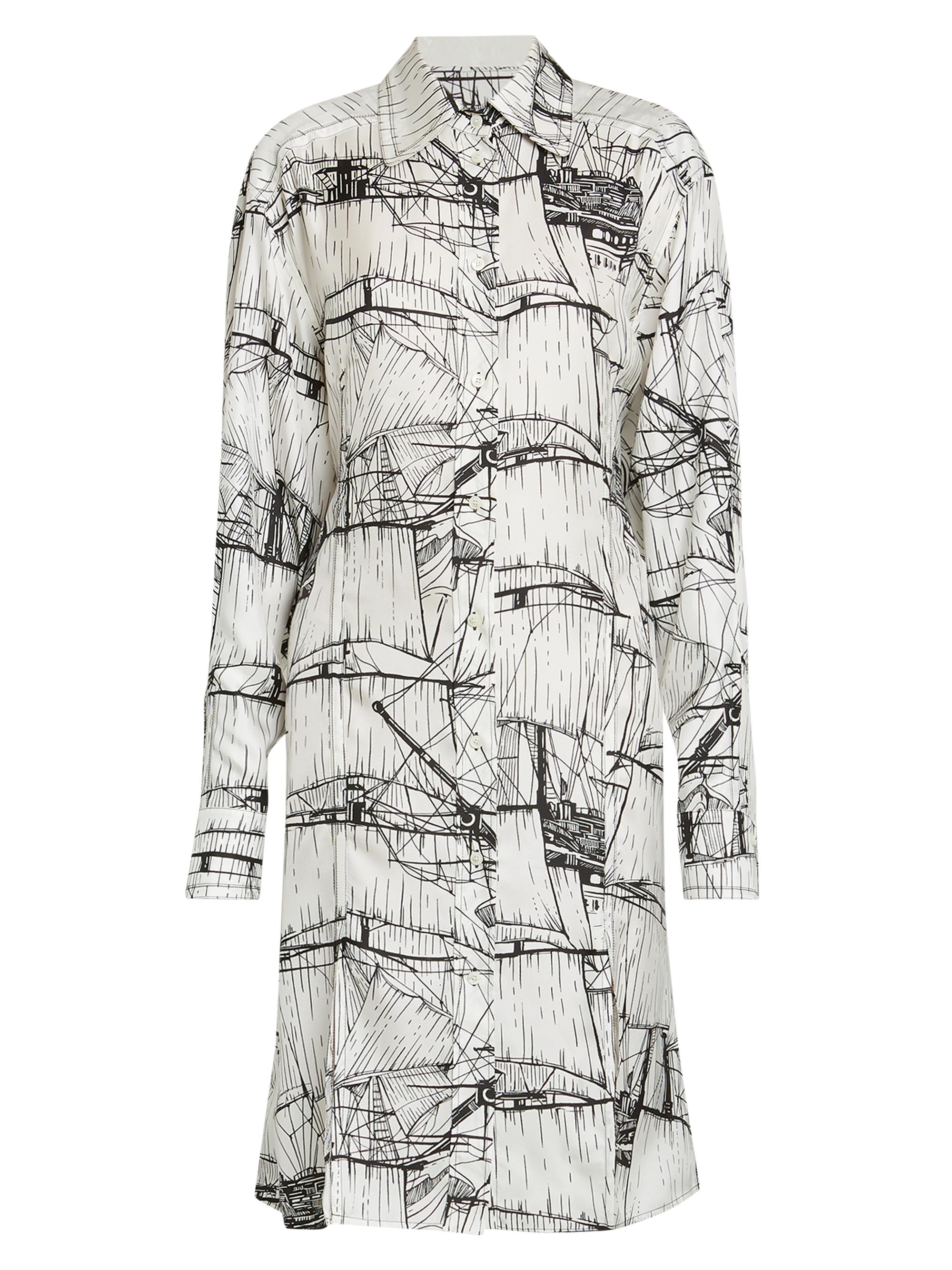 FERRAGAMO Women's Veliero Silk Graphic Shirtdress - White Nero