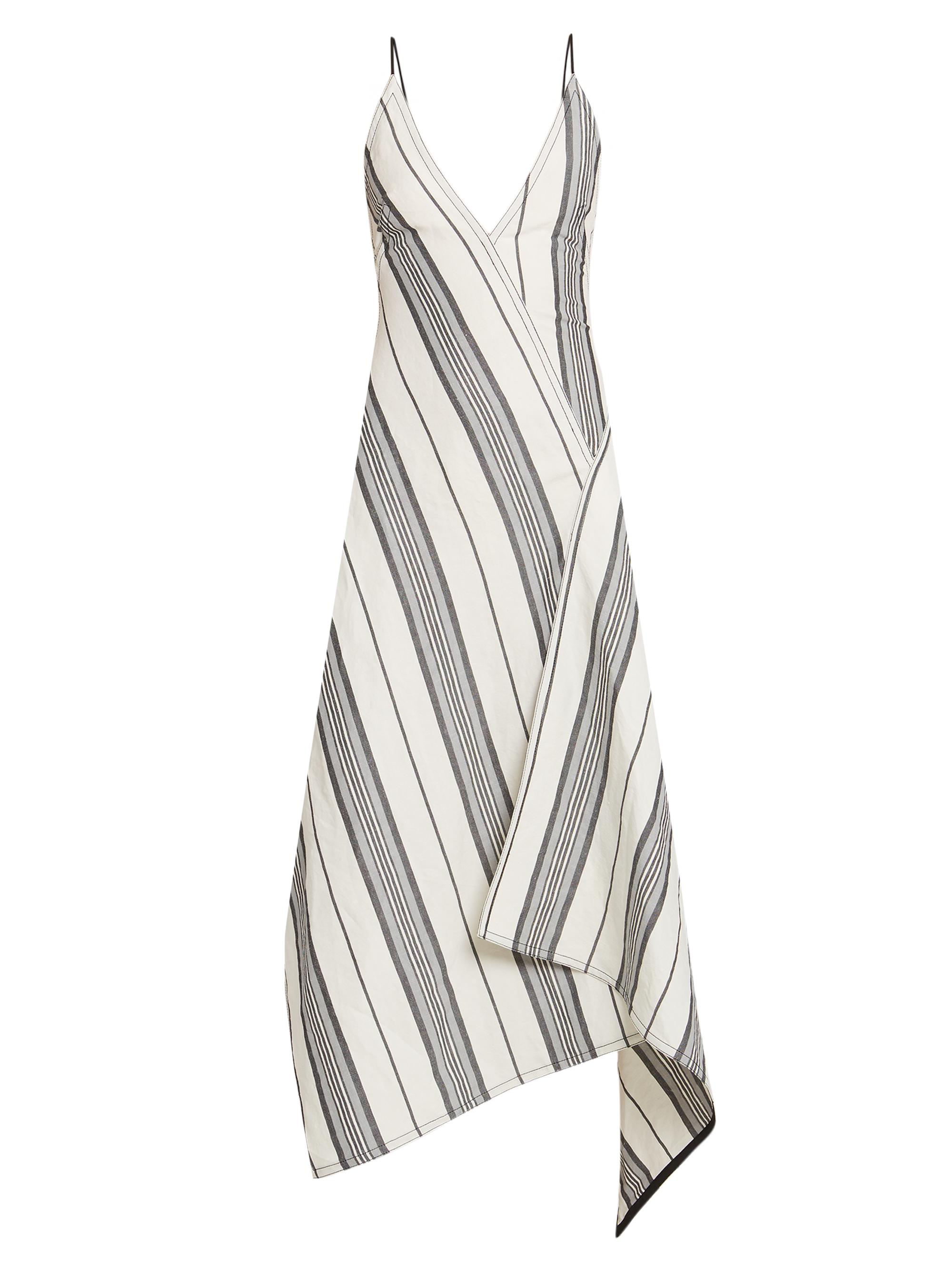 FERRAGAMO Women's Linen-Cotton Striped Maxi Dress - Ecru Grey Nero
