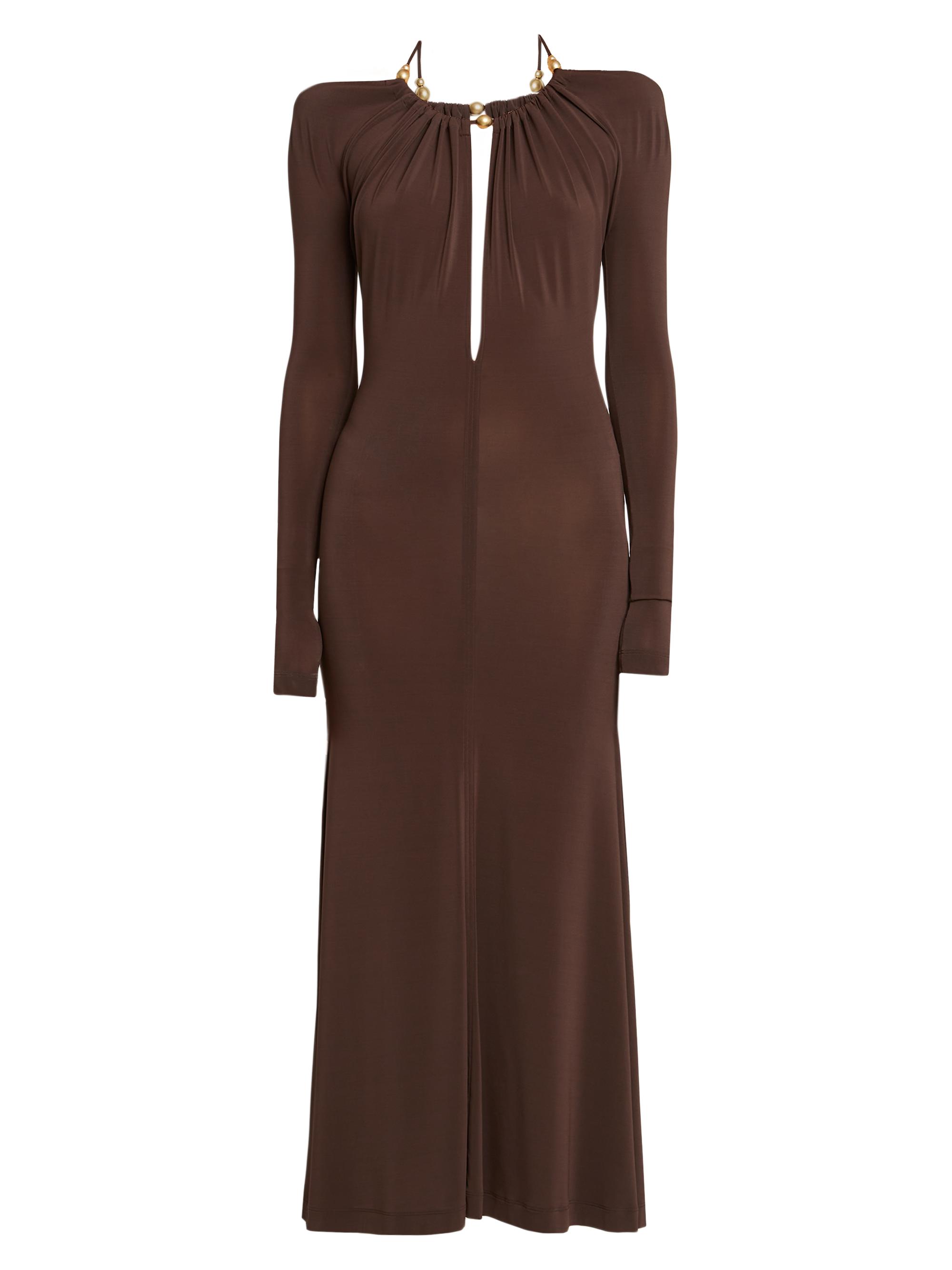 FERRAGAMO Women's Stretch Jersey Keyhole Maxi Dress - Expresso