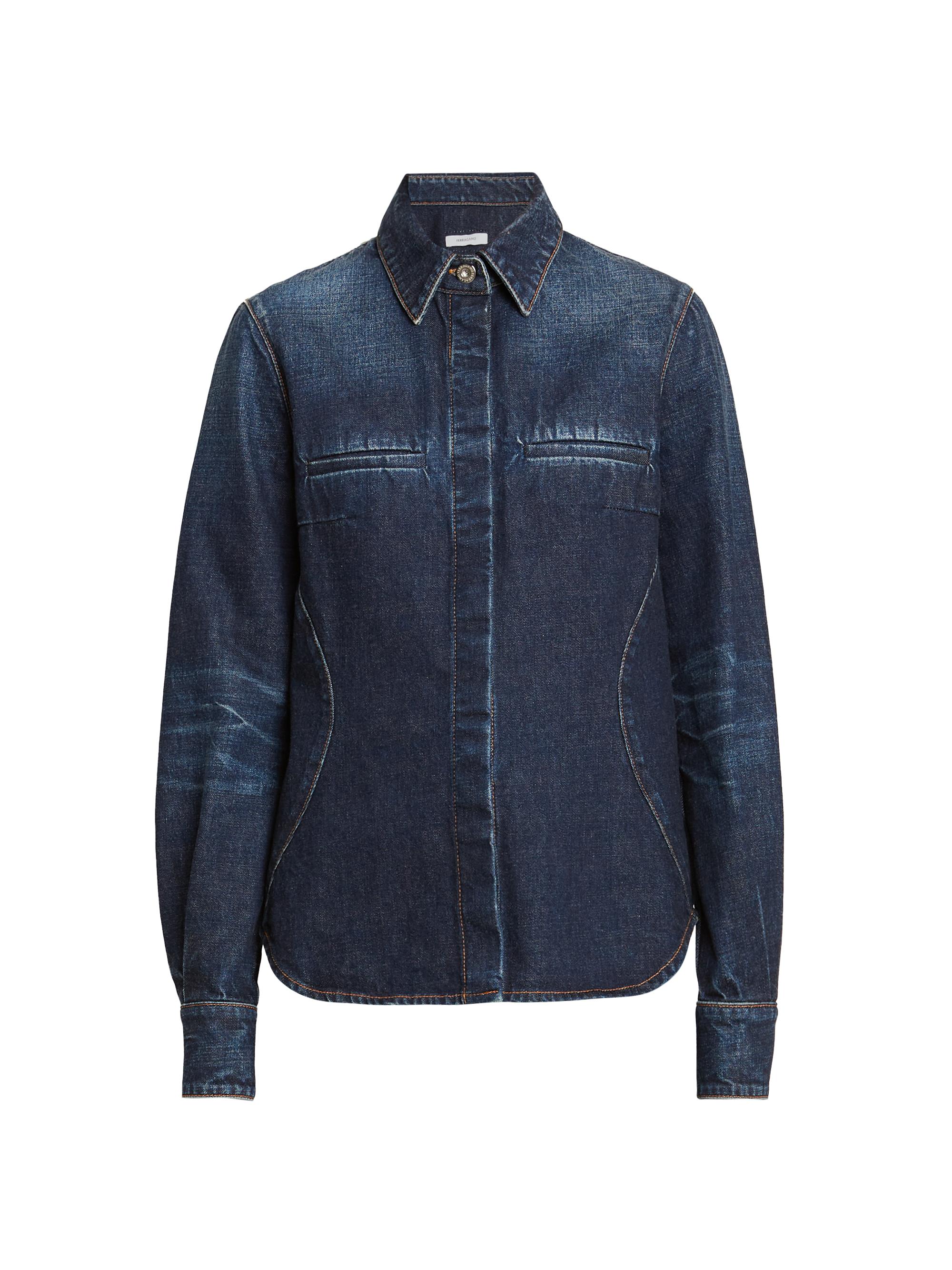 FERRAGAMO Women's Midweight Denim Shirt - Distressed