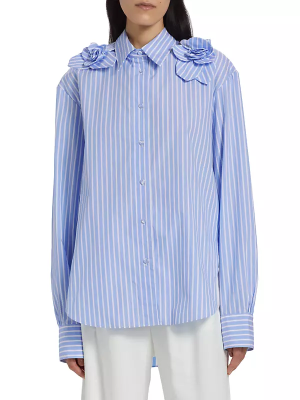 Flor Embellished Striped Cotton Shirt