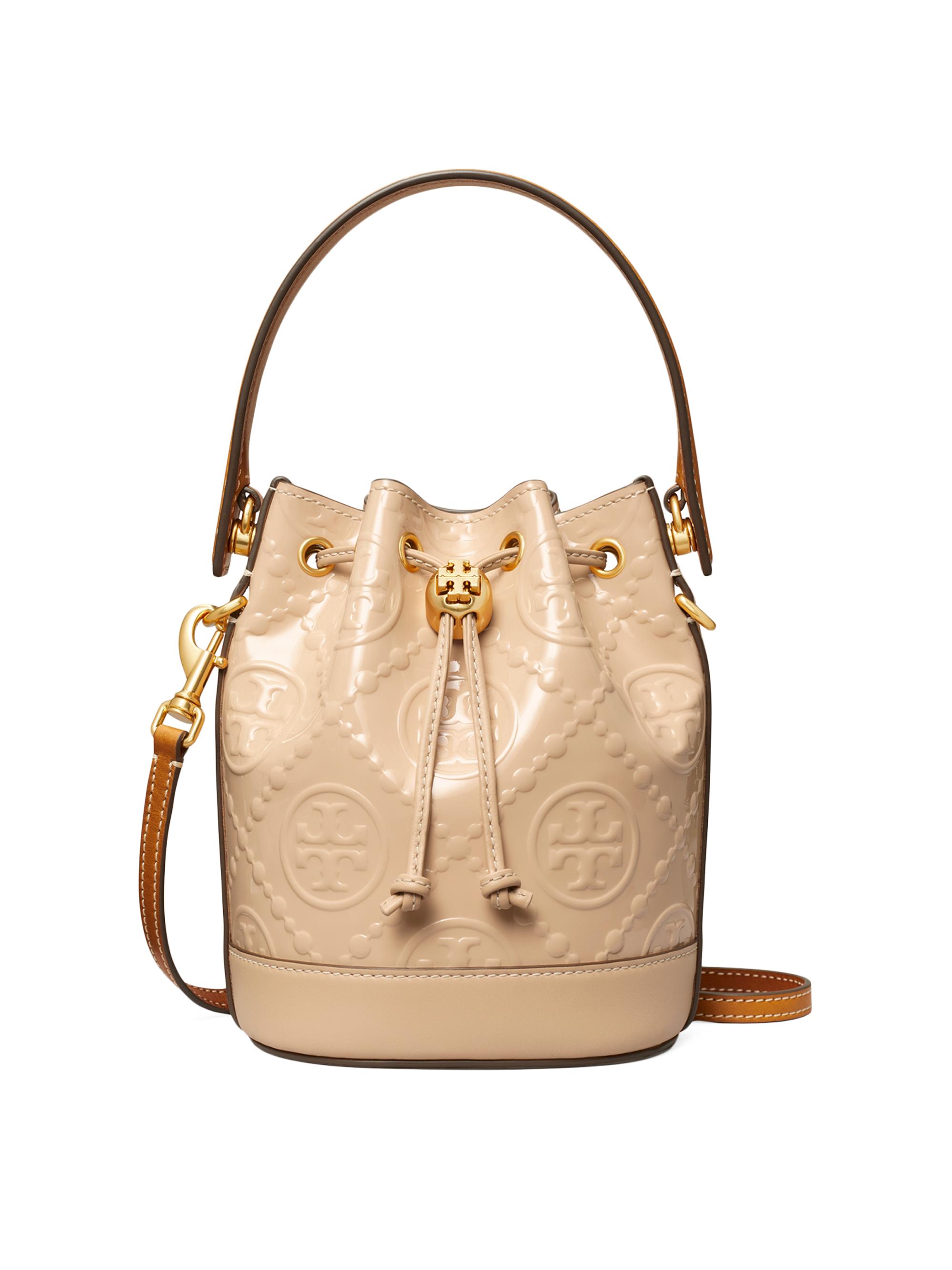 Tory Burch Women's Mini T Monogram Patent Leather Bucket Bag - Light Peach