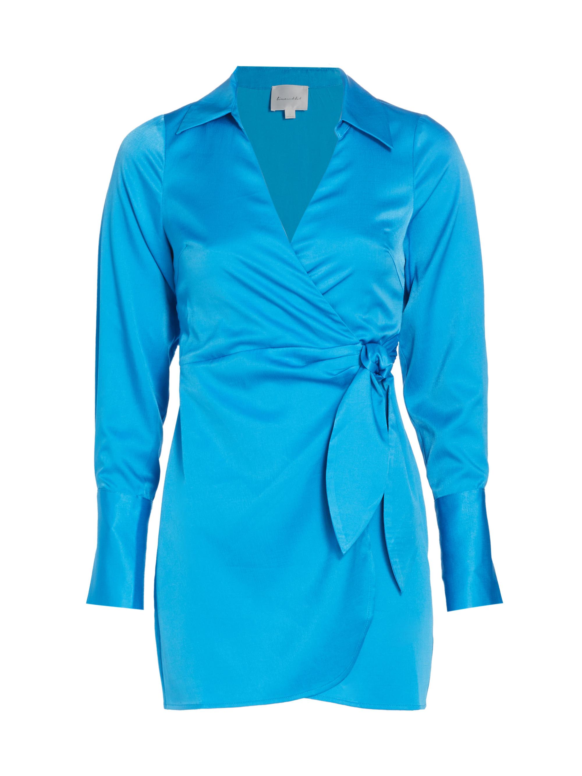 Line & Dot Women's Seaside Satin Wrap Minidress - Cerulean