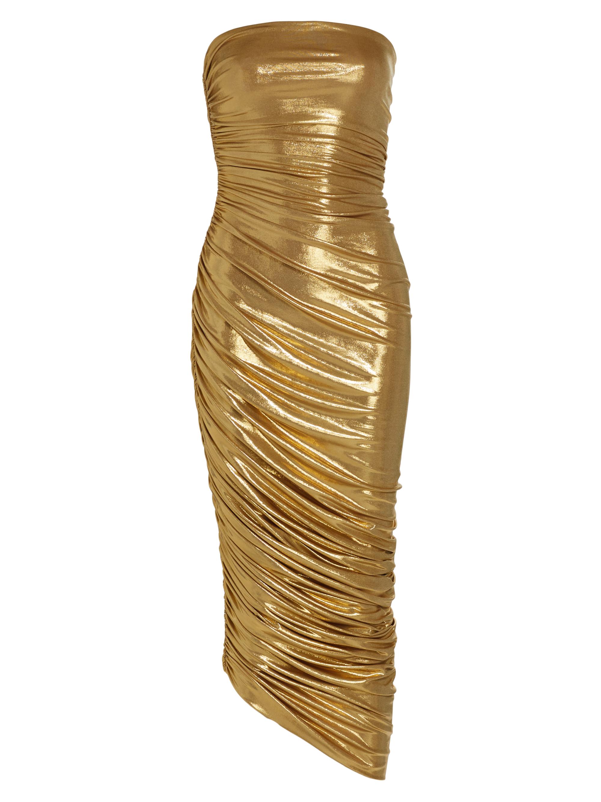 Norma Kamali Women's Diana Metallic Ruched Strapless Gown - Gold