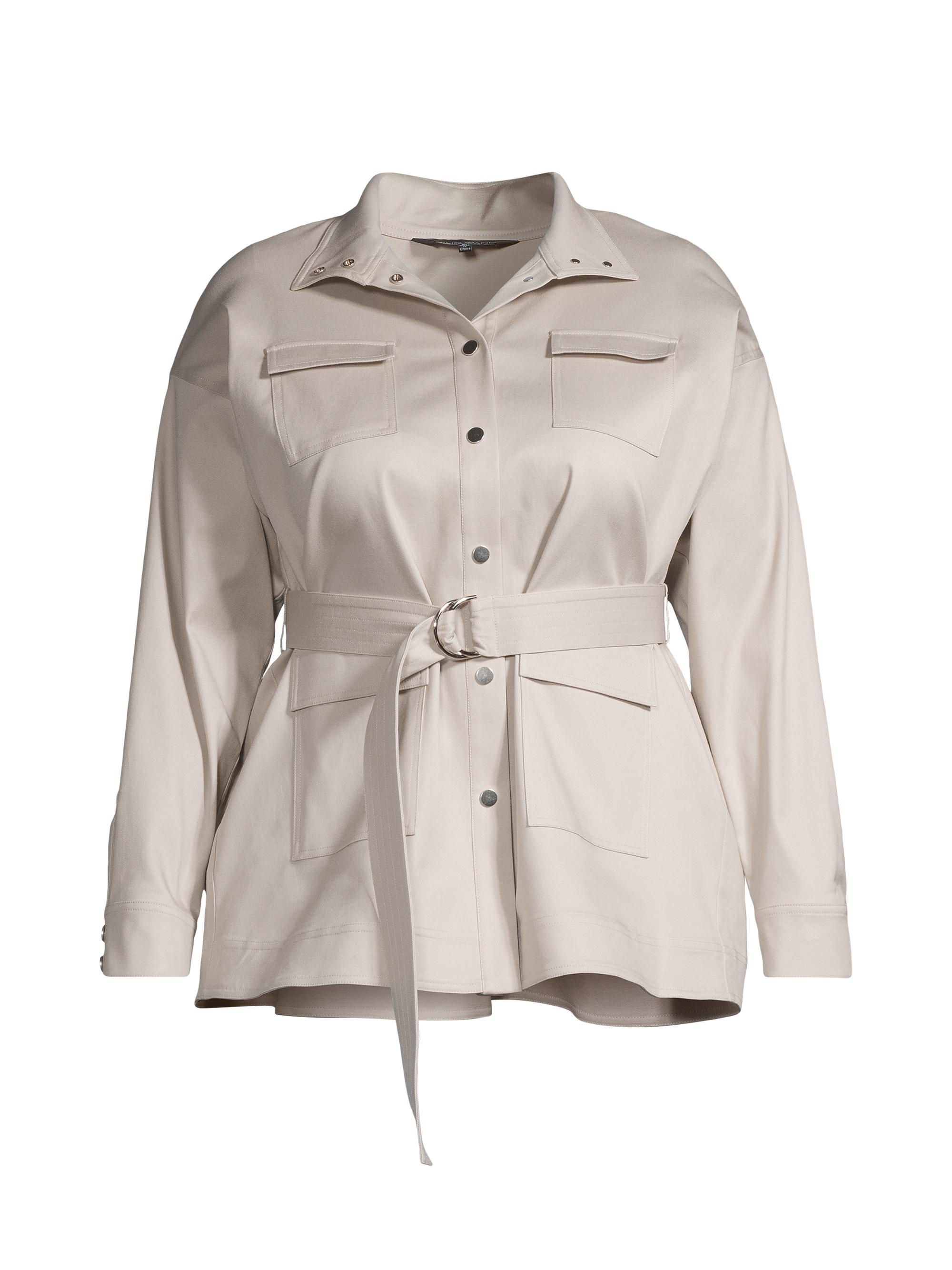 Ming Wang Women's Plus Belted Safari Jacket - Limestone White