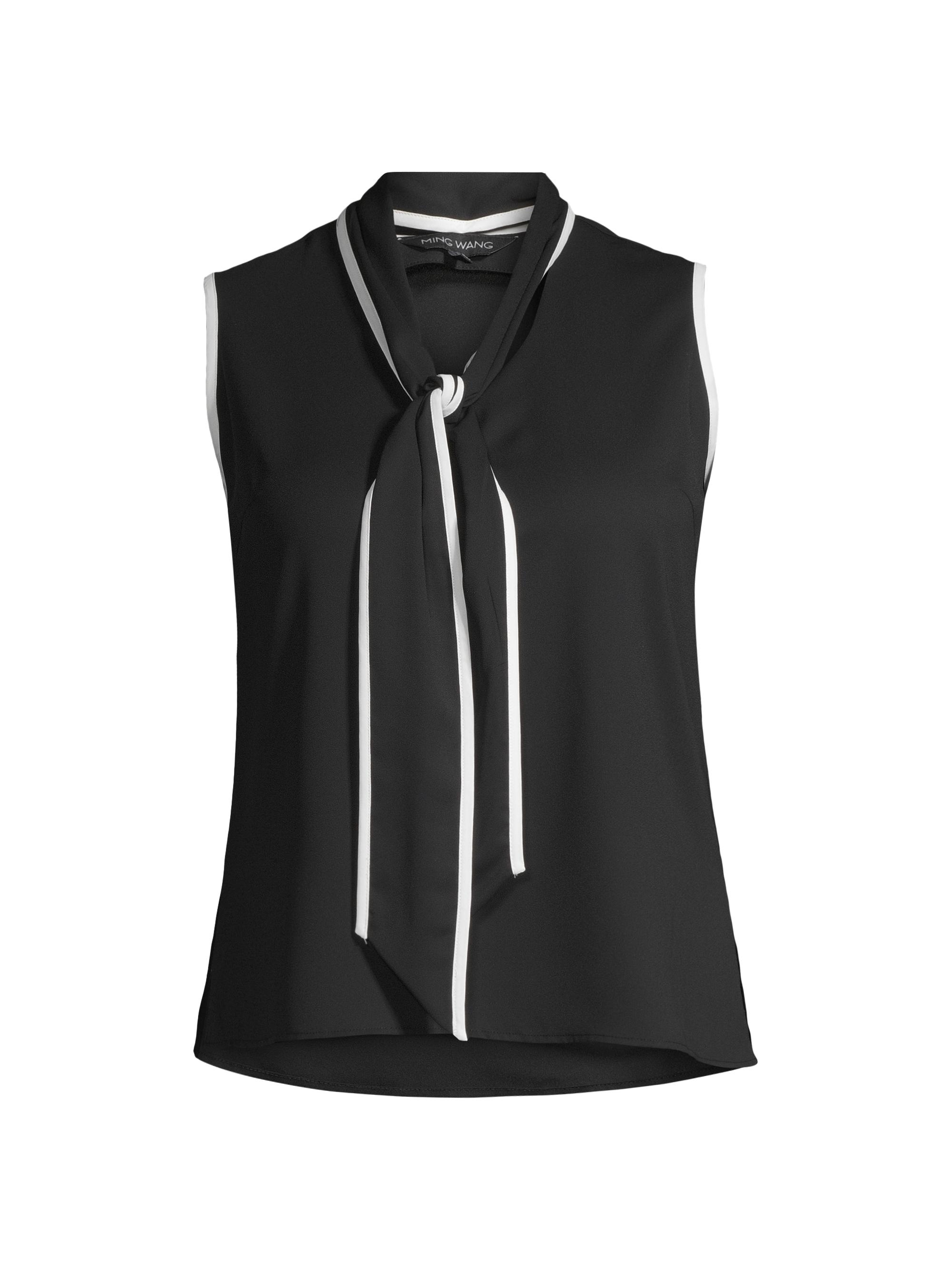 Ming Wang Women's Plus Tie-Neck Tank - Black White