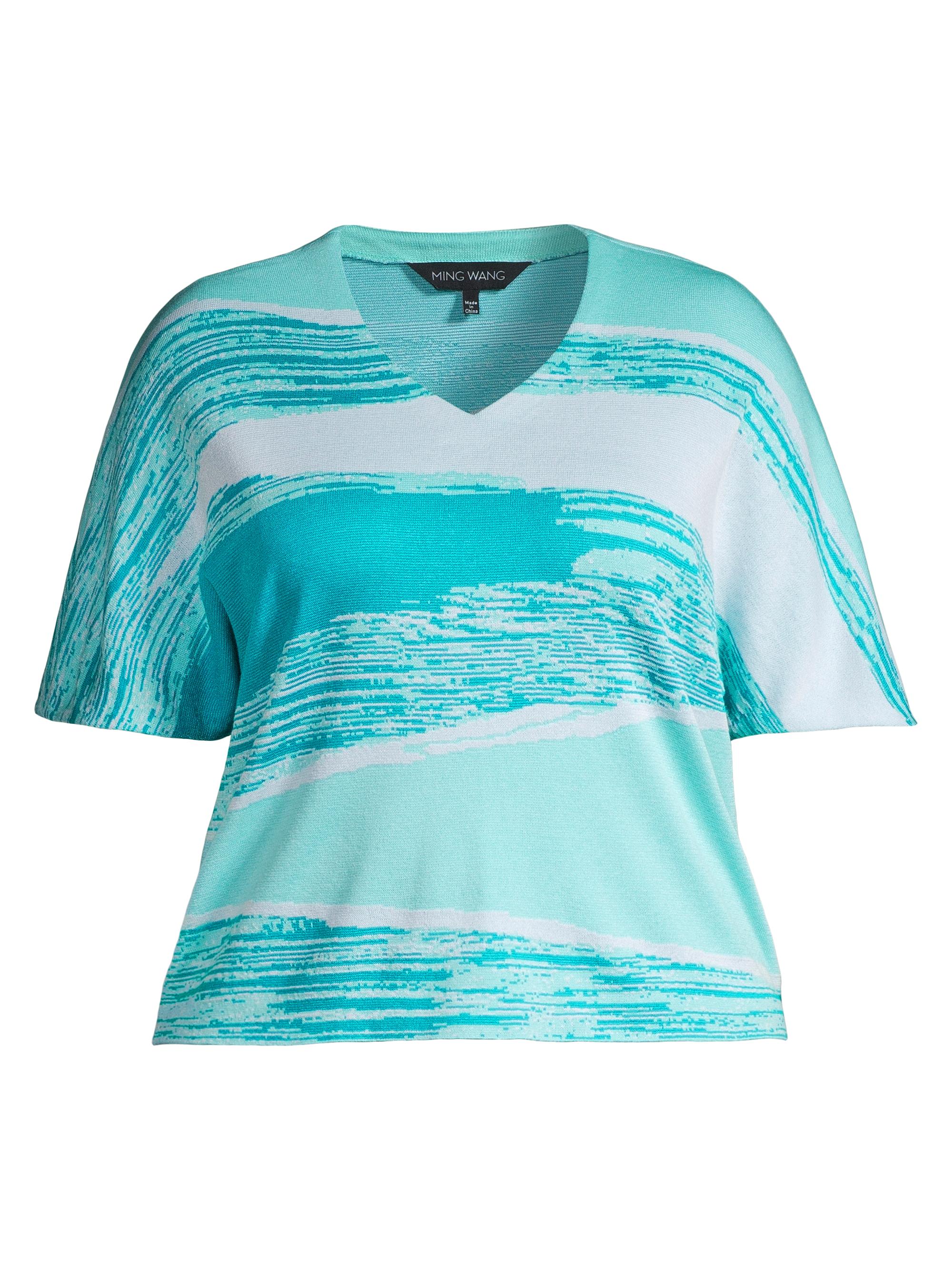 Ming Wang Women's Plus Wavy Cap-Sleeve Tunic Top - Oceanfront Bermuda White