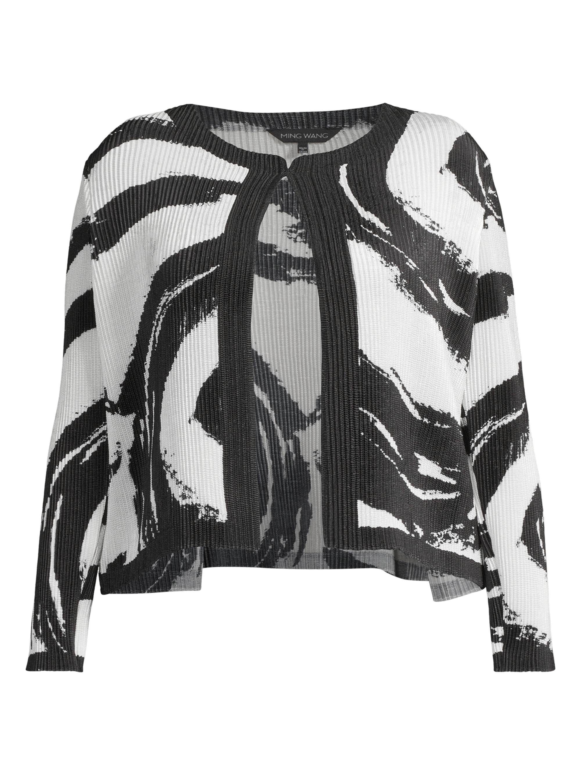 Ming Wang Women's Plush Abstract Brushstroke Fine Pleat Jacket - Black White