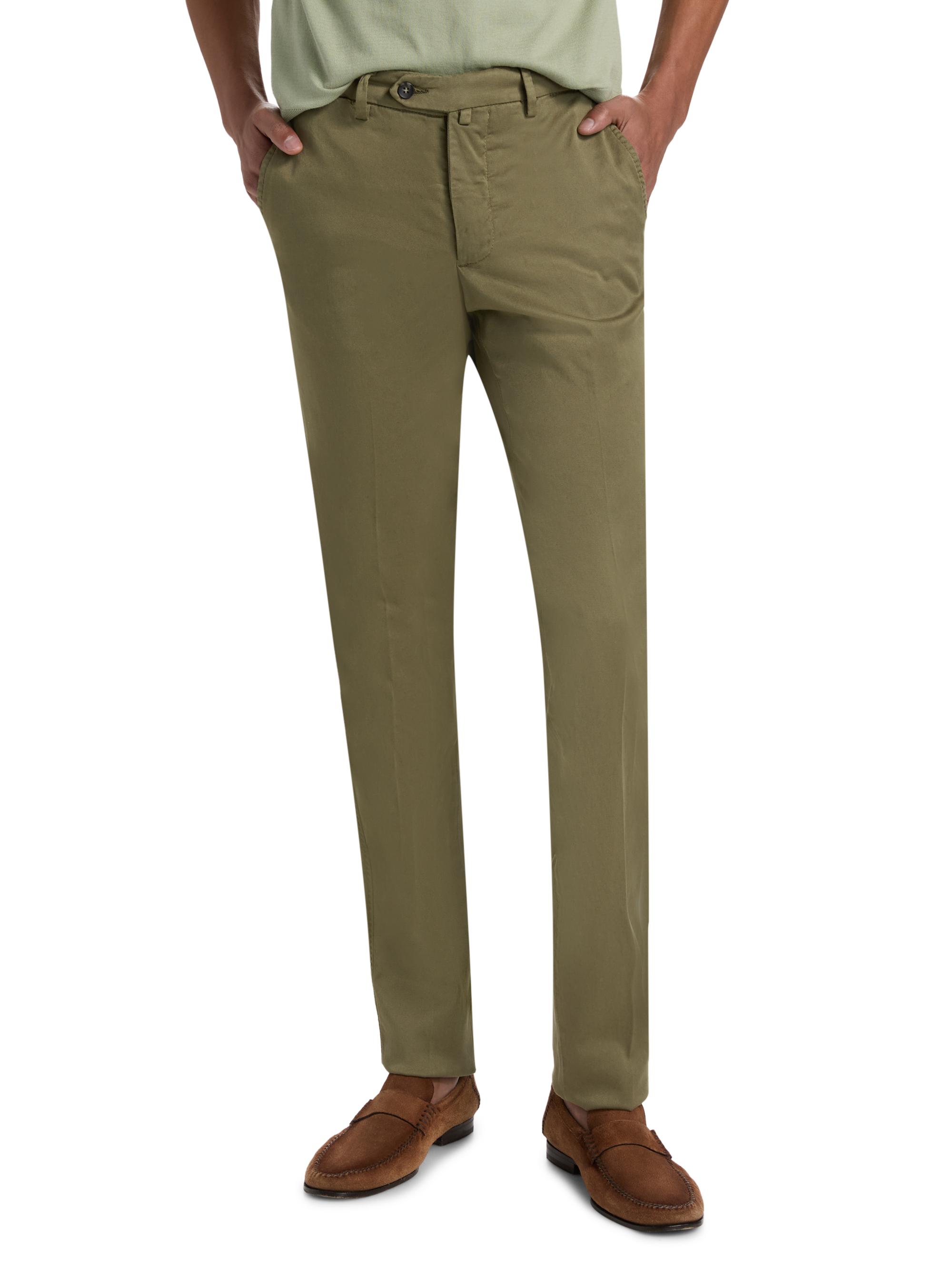 Sartorio Napoli Men's Flat-Front Cotton-Blend Trousers - Olive Green | Thumbnail 3