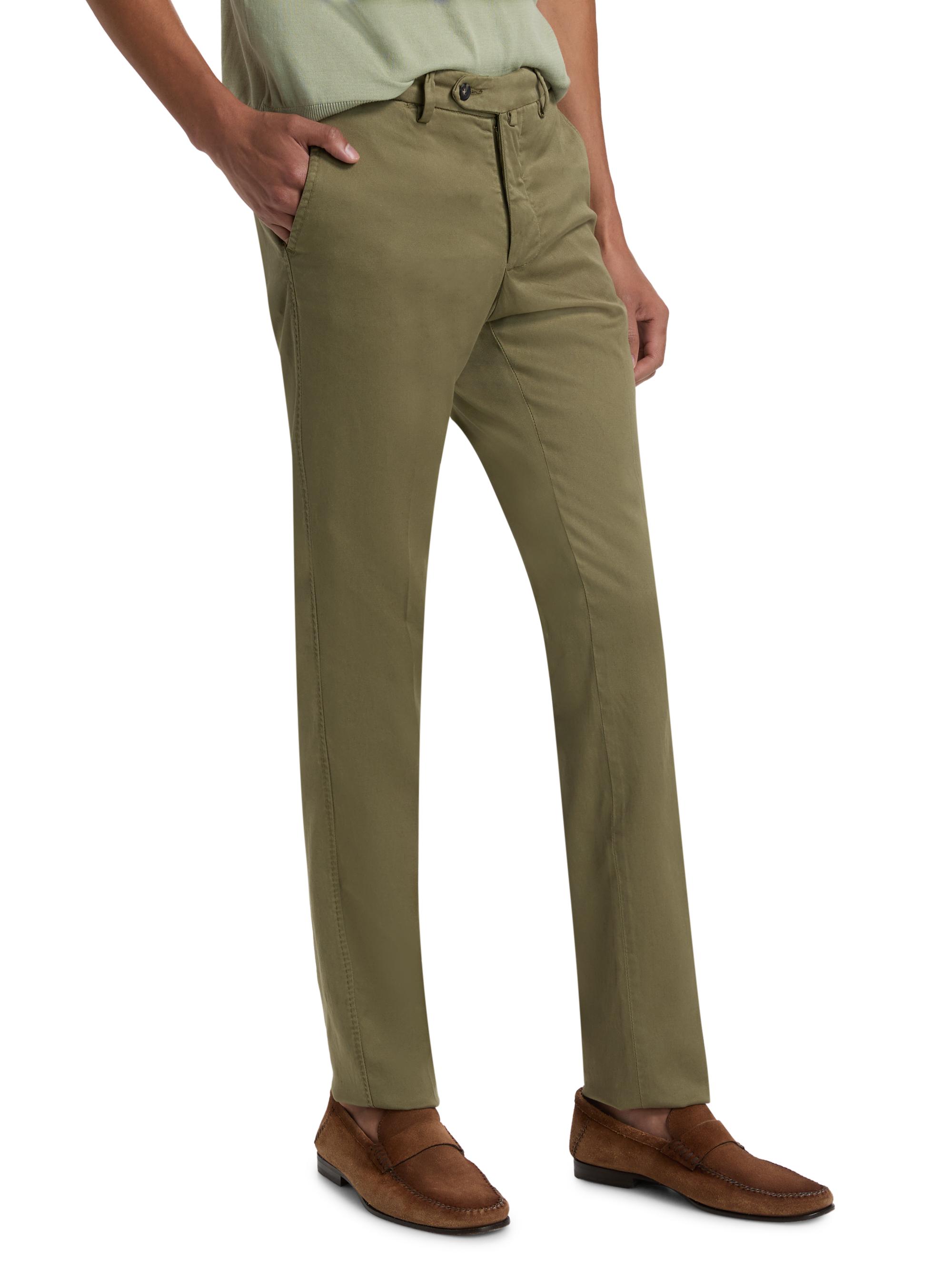 Sartorio Napoli Men's Flat-Front Cotton-Blend Trousers - Olive Green | Thumbnail 4