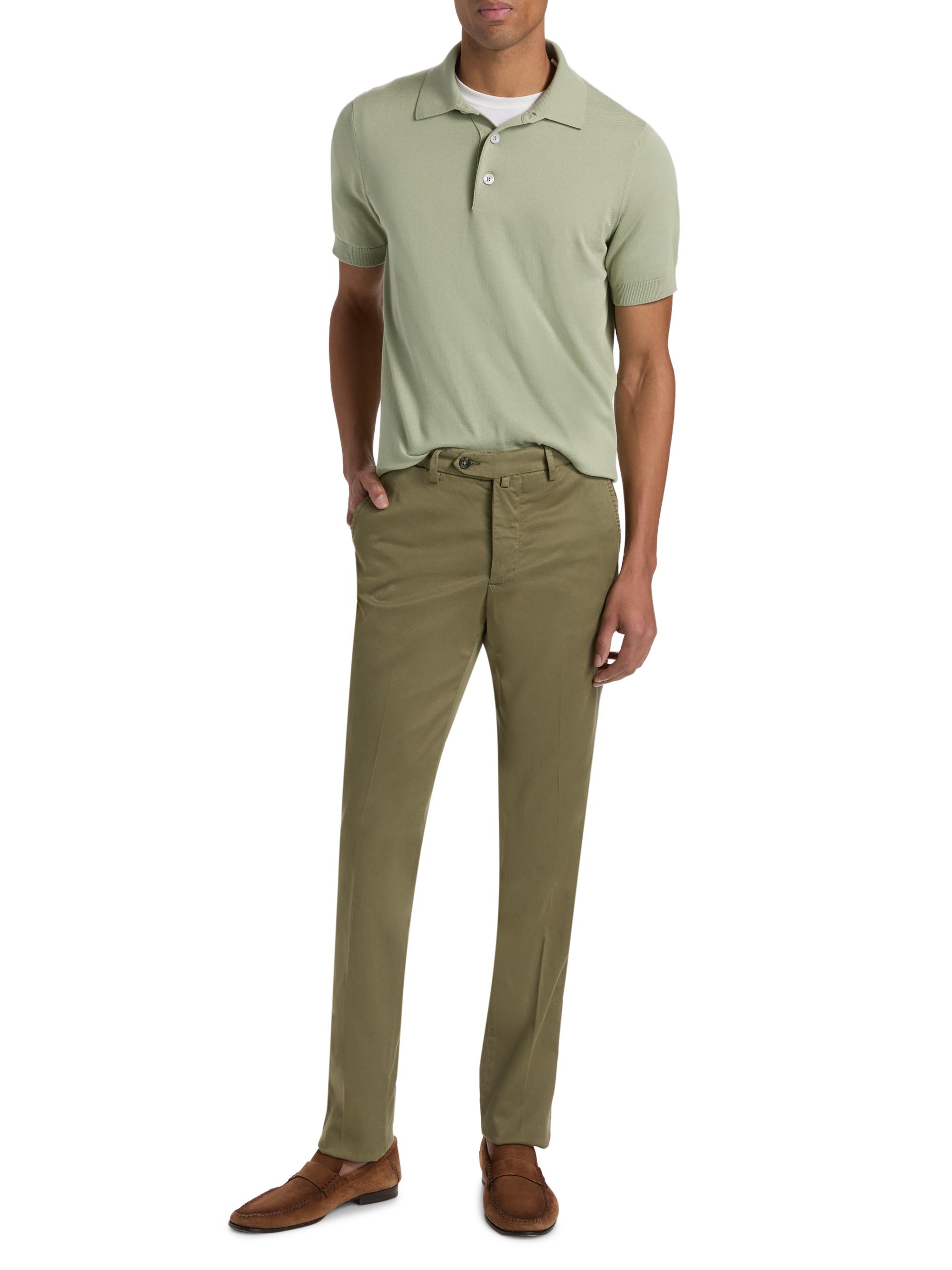 Sartorio Napoli Men's Flat-Front Cotton-Blend Trousers - Olive Green | Thumbnail 2