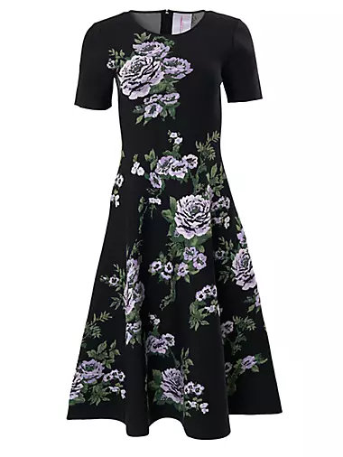 Knit Floral Jacquard Knee-Length Dress