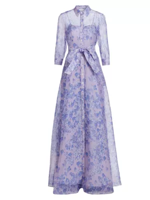 Shop Carolina Herrera Belted Floral Silk Trench Gown | Saks Fifth Avenue