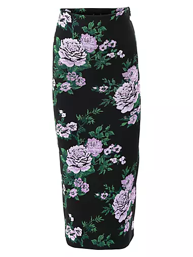 Knit Floral Silk Pencil Skirt