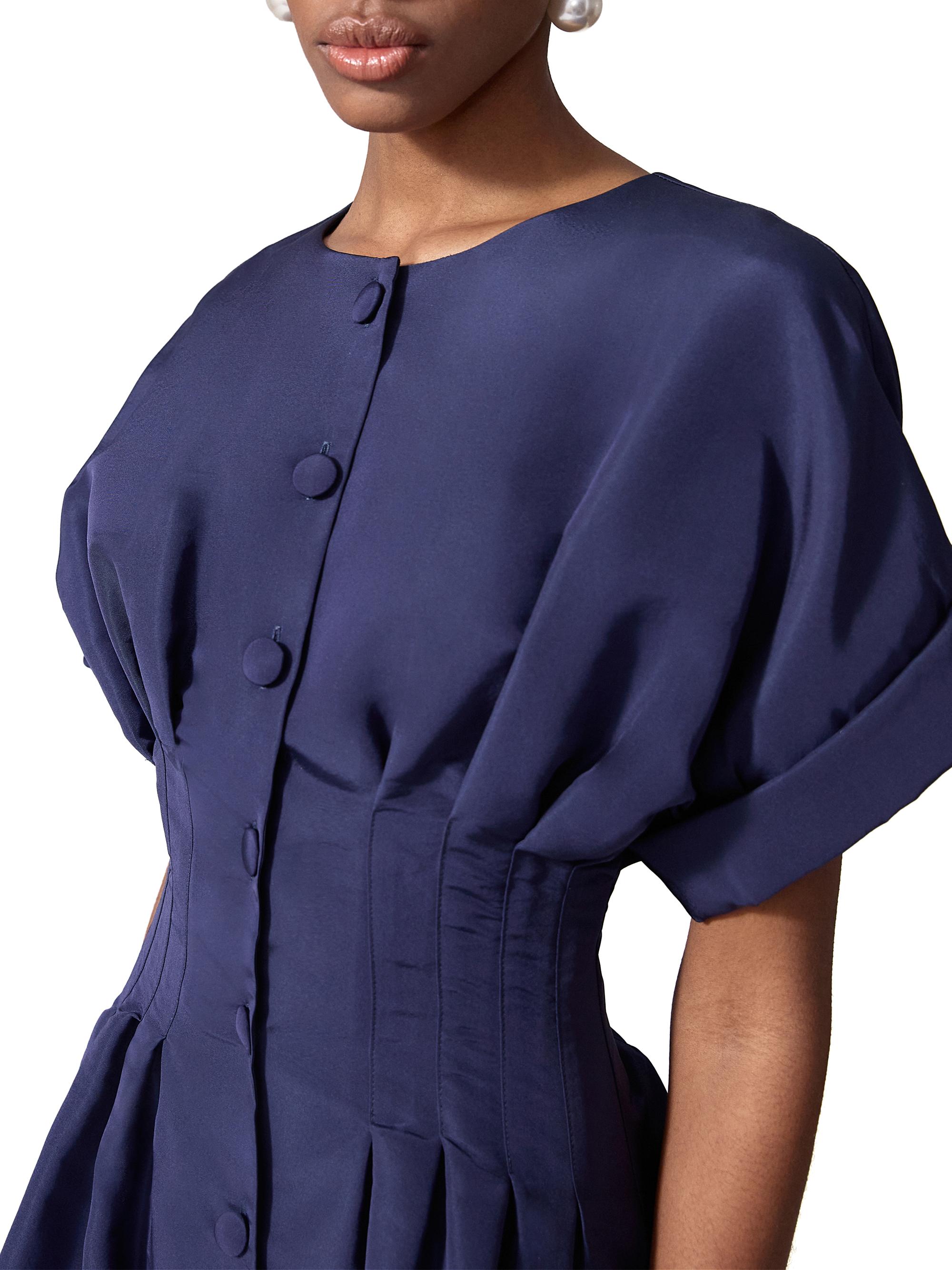 carolina herrera taffeta shirt dress Taffeta Long Shirt Dress with Bows navy