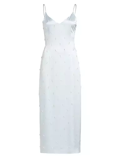 Pearl-Embellished Silk Charmeuse Midi-Dress