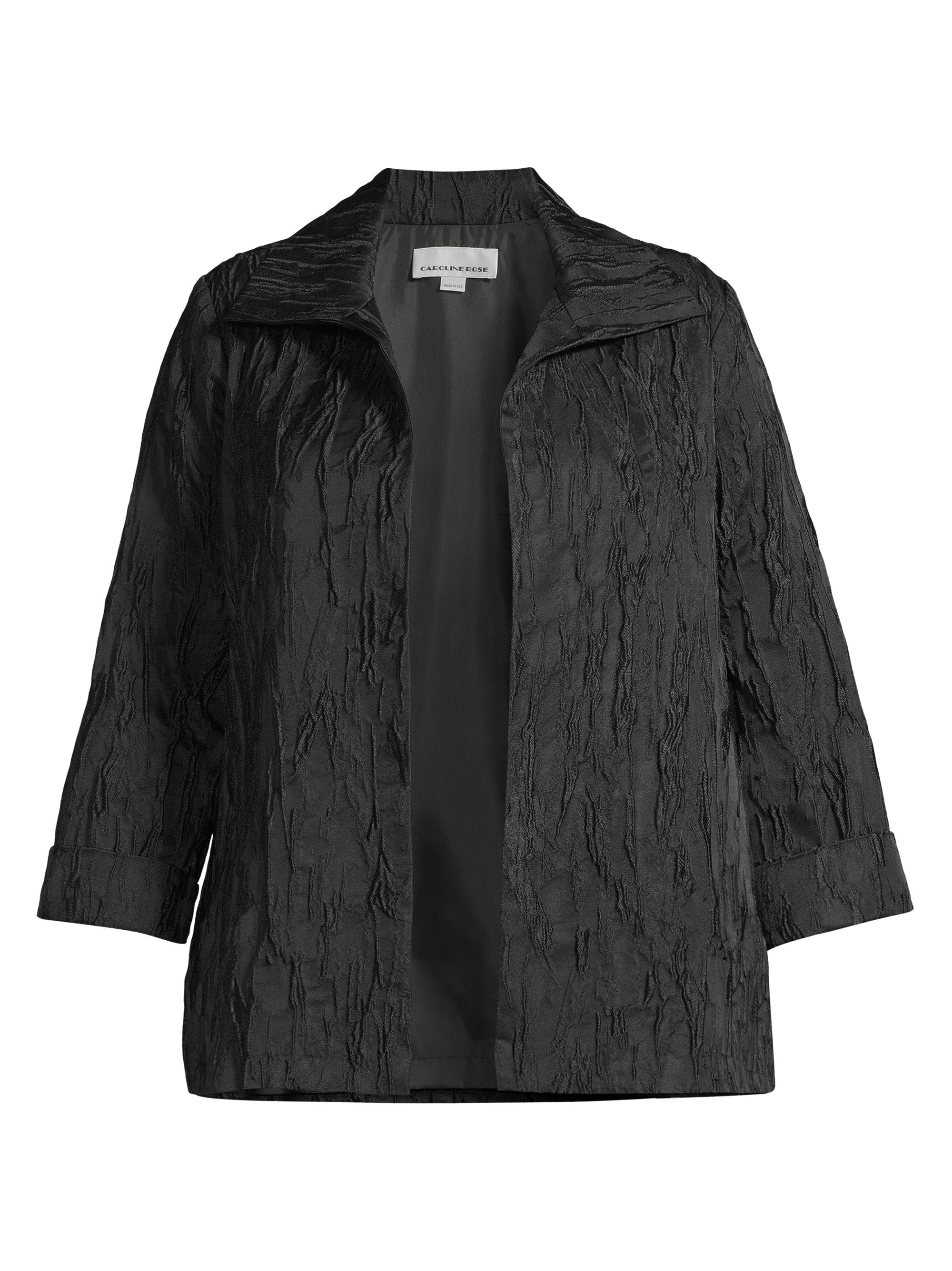 Caroline Rose Women's Plus Textured Jacquard A-Line Jacket - Black