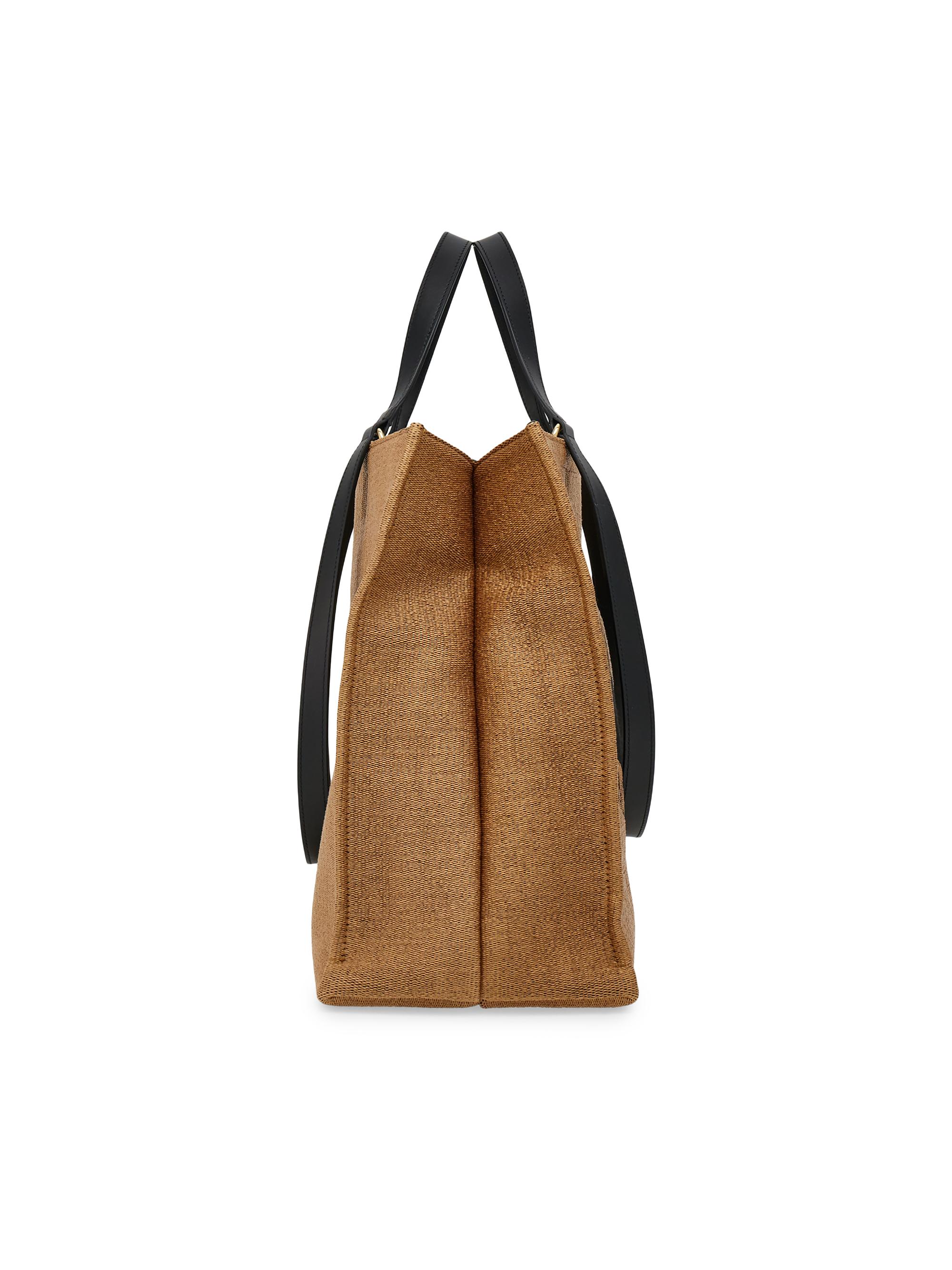 SALVATORE FERRAGAMO Camel Raffia Small Tt Sign Shopping Bag