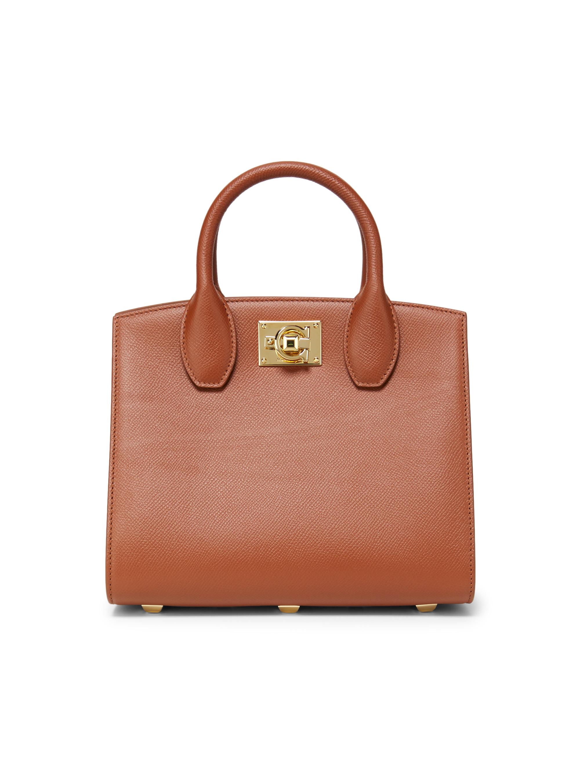 FERRAGAMO Women's Mini Studio Box Leather Top Handle Bag - New Cognac