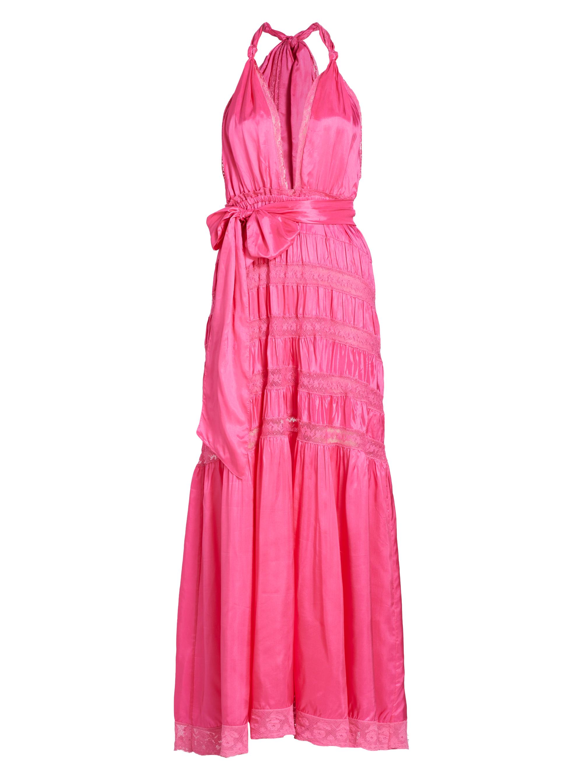 LoveShackFancy Women's Vendima Satin & Lace Halter Dress - Fuschia Glow