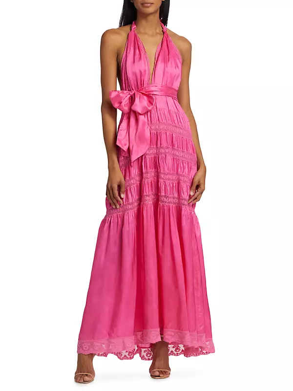 Vendima Satin & Lace Halter Dress