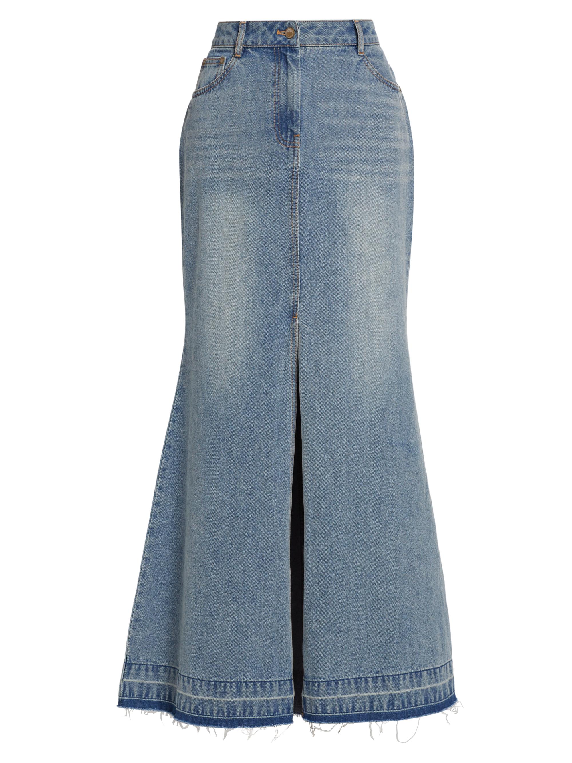 LoveShackFancy Women's Risia Denim Maxi Skirt - Montauk Blue