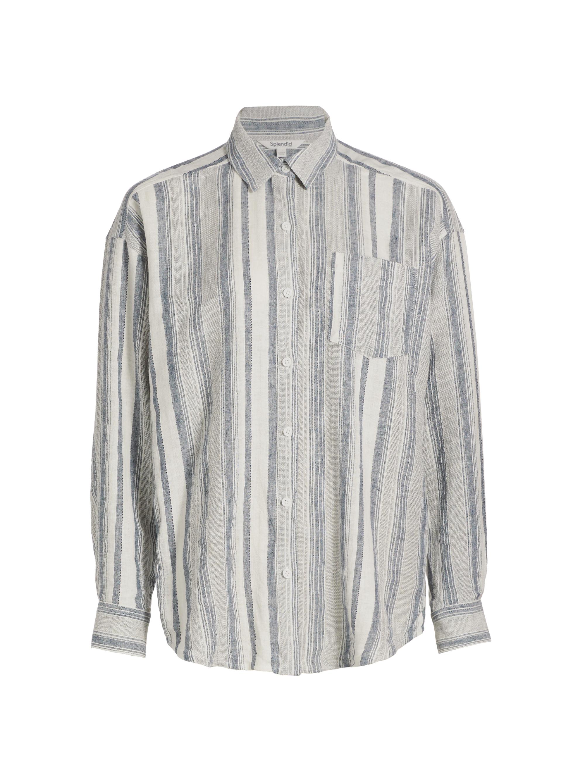 Splendid Women's Bowen Striped Linen-Blend Shirt - Grey Mist Stripe