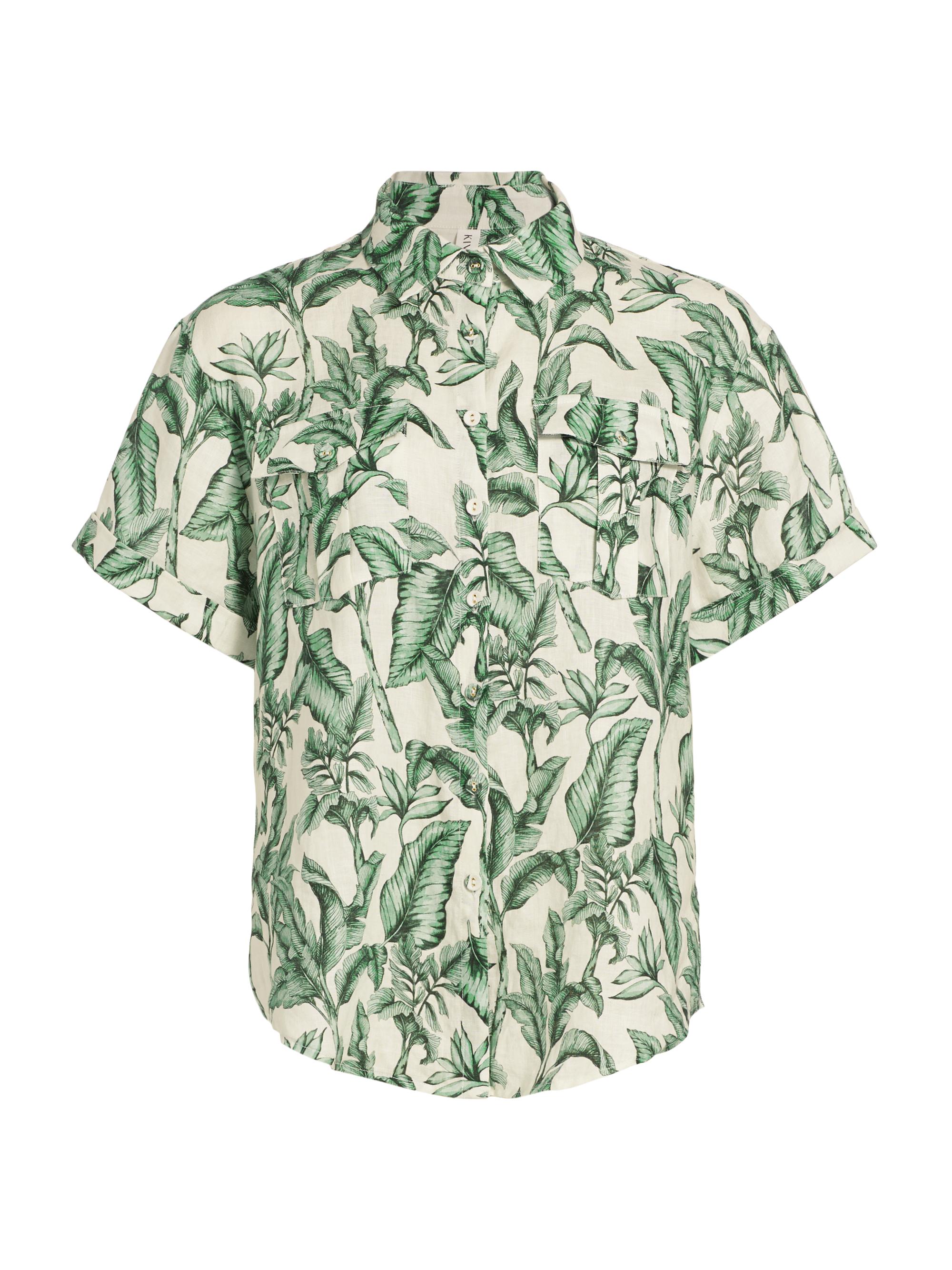 Kivari Women's Tropico Linen Short-Sleeve Shirt - Green Palm
