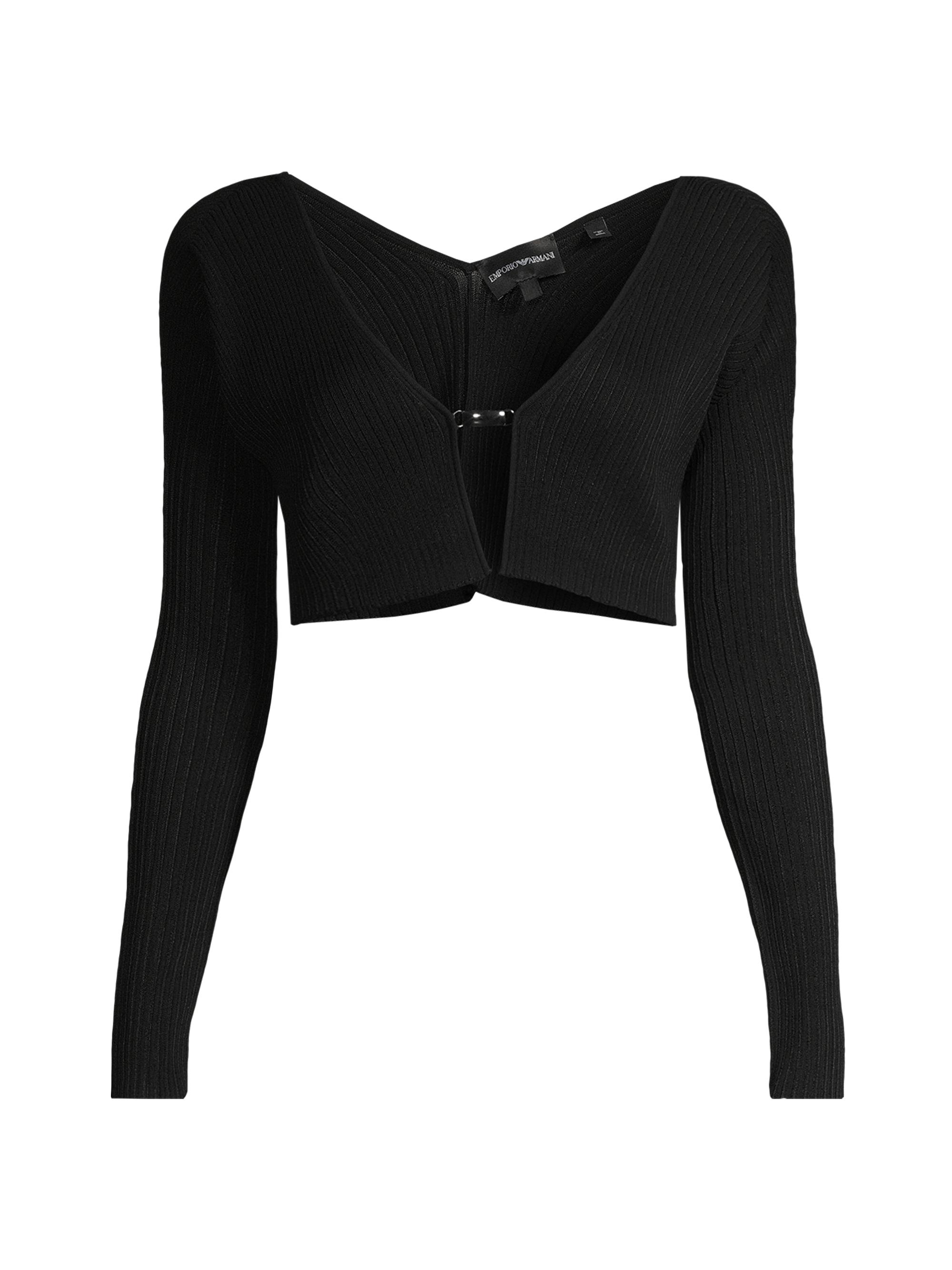 Emporio Armani Women's Rib-Knit Cropped Clasp Cardigan - Black