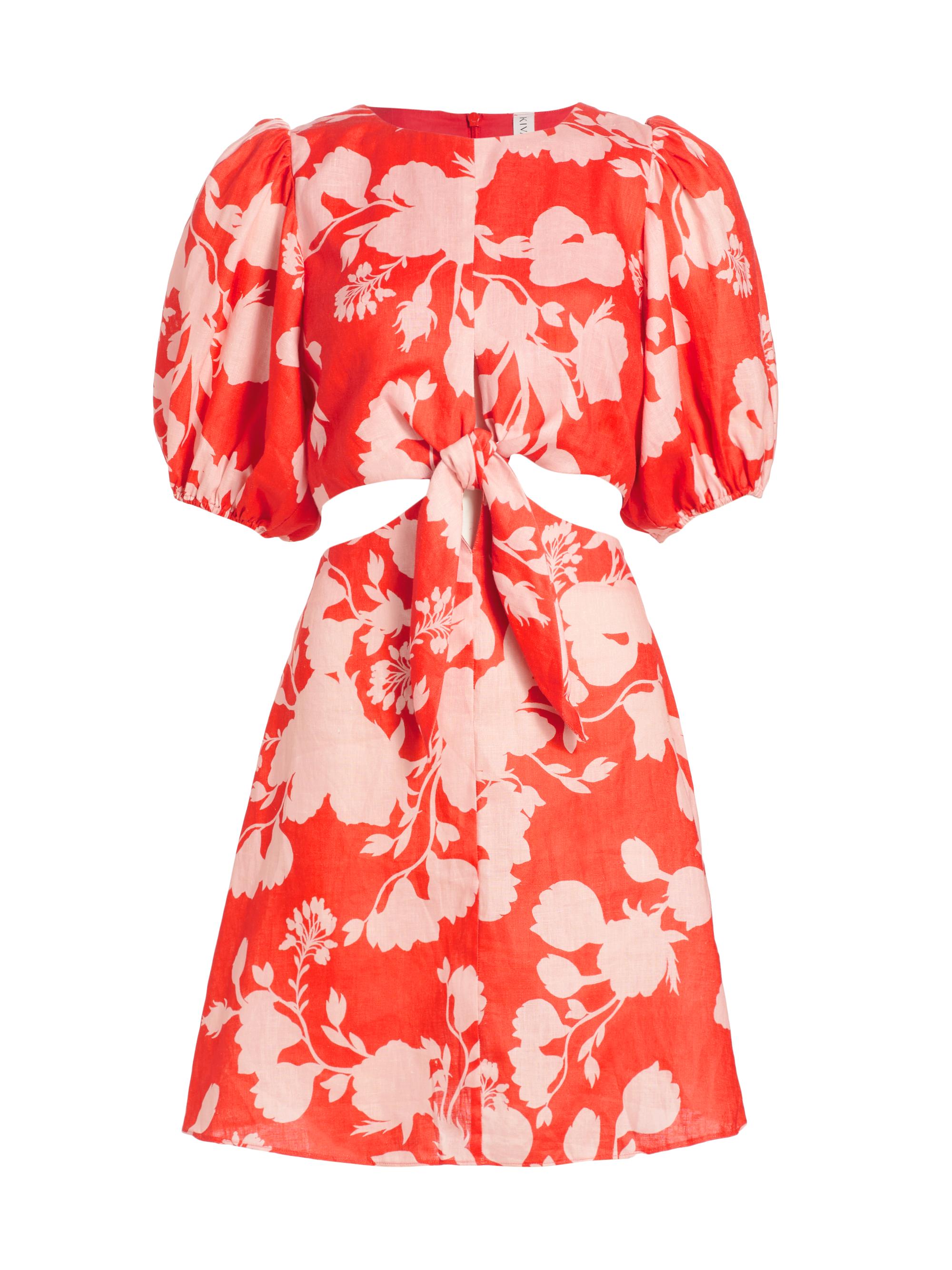 Kivari Women's Delfina Floral Linen Minidress - Pink And Red Floral