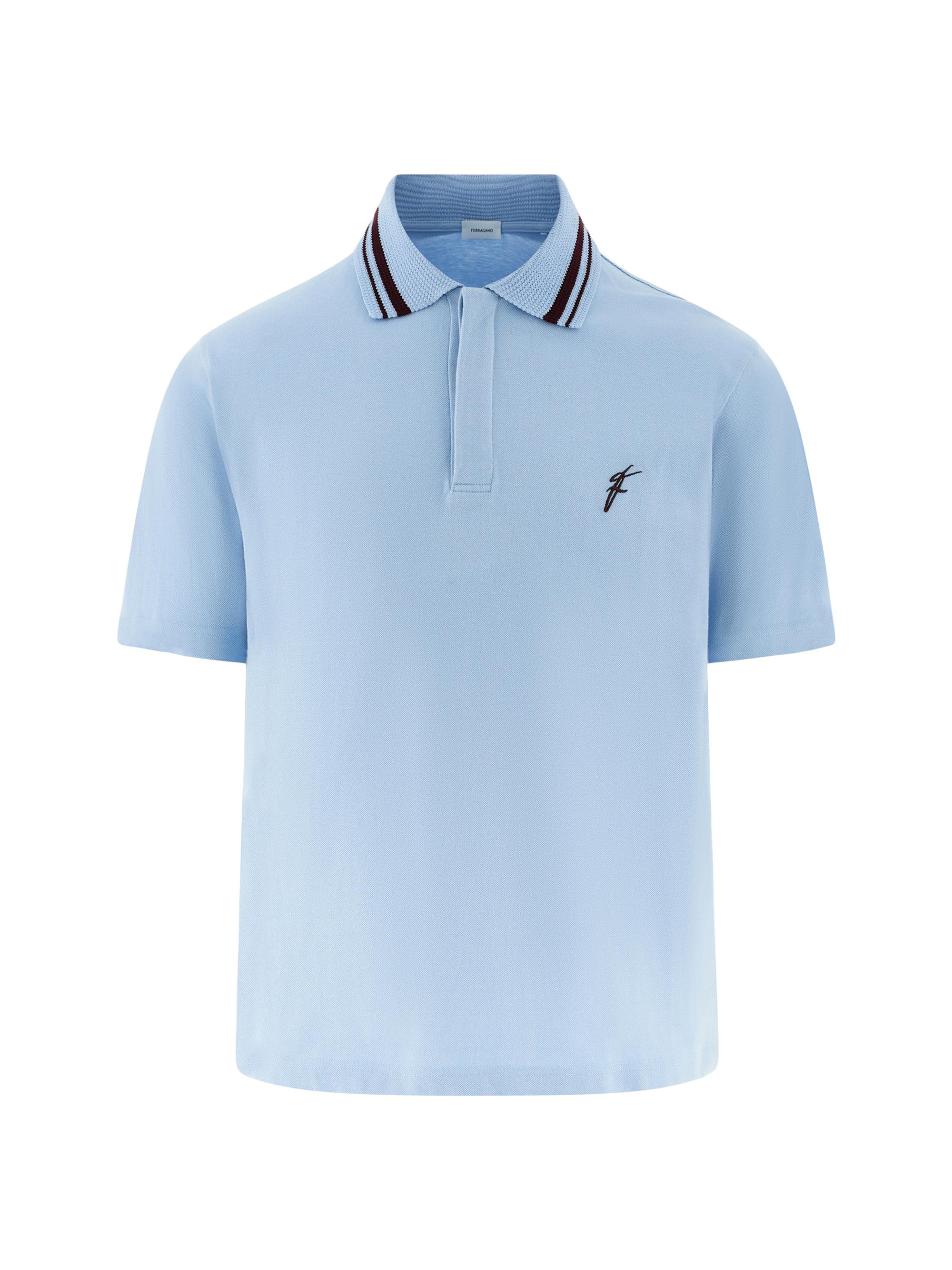 FERRAGAMO Men's Cotton Jersey Polo Shirt - Light Blue