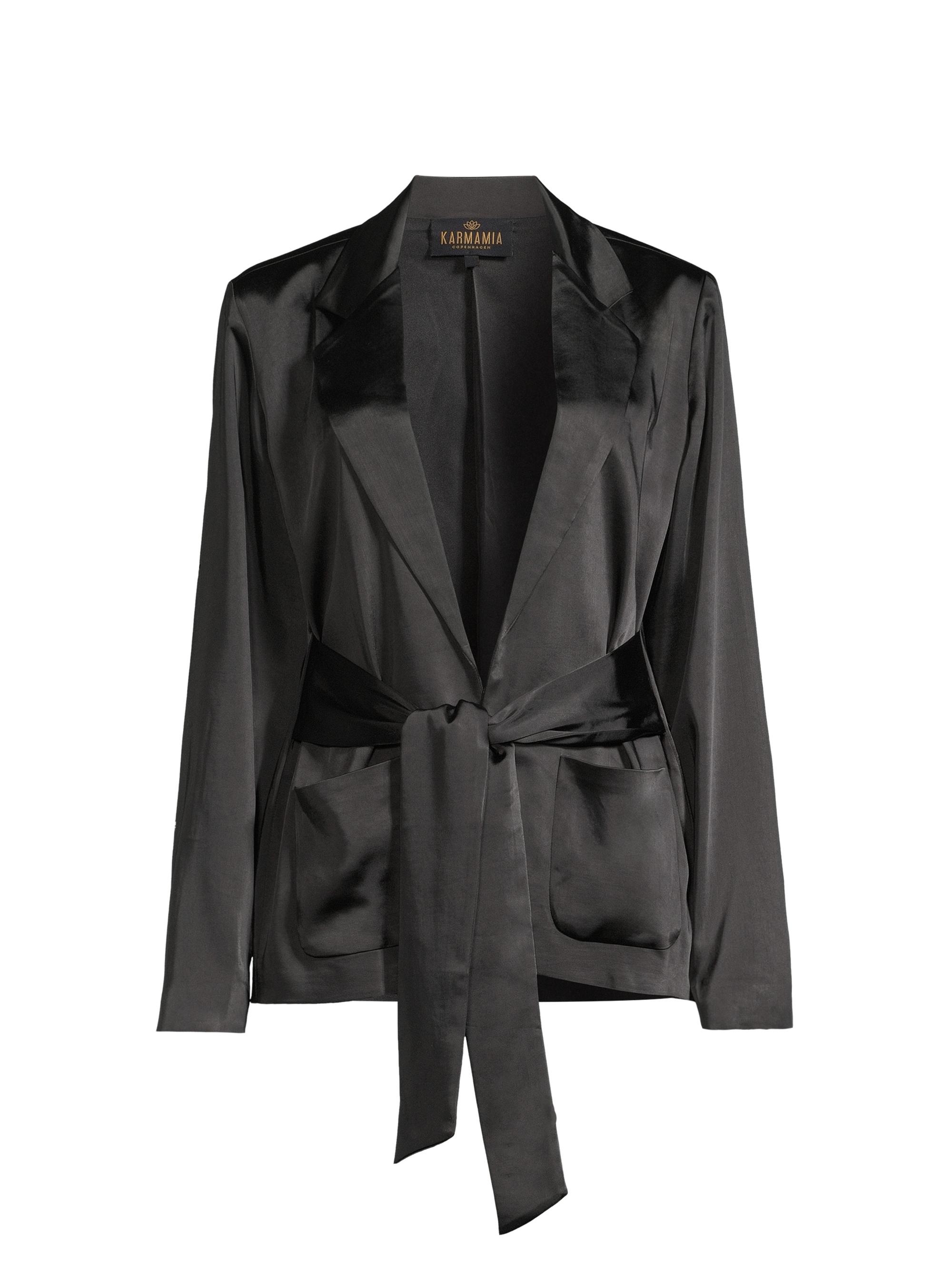 Karmamia Women's Rex Satin Belted Blazer - Black Rich Satin