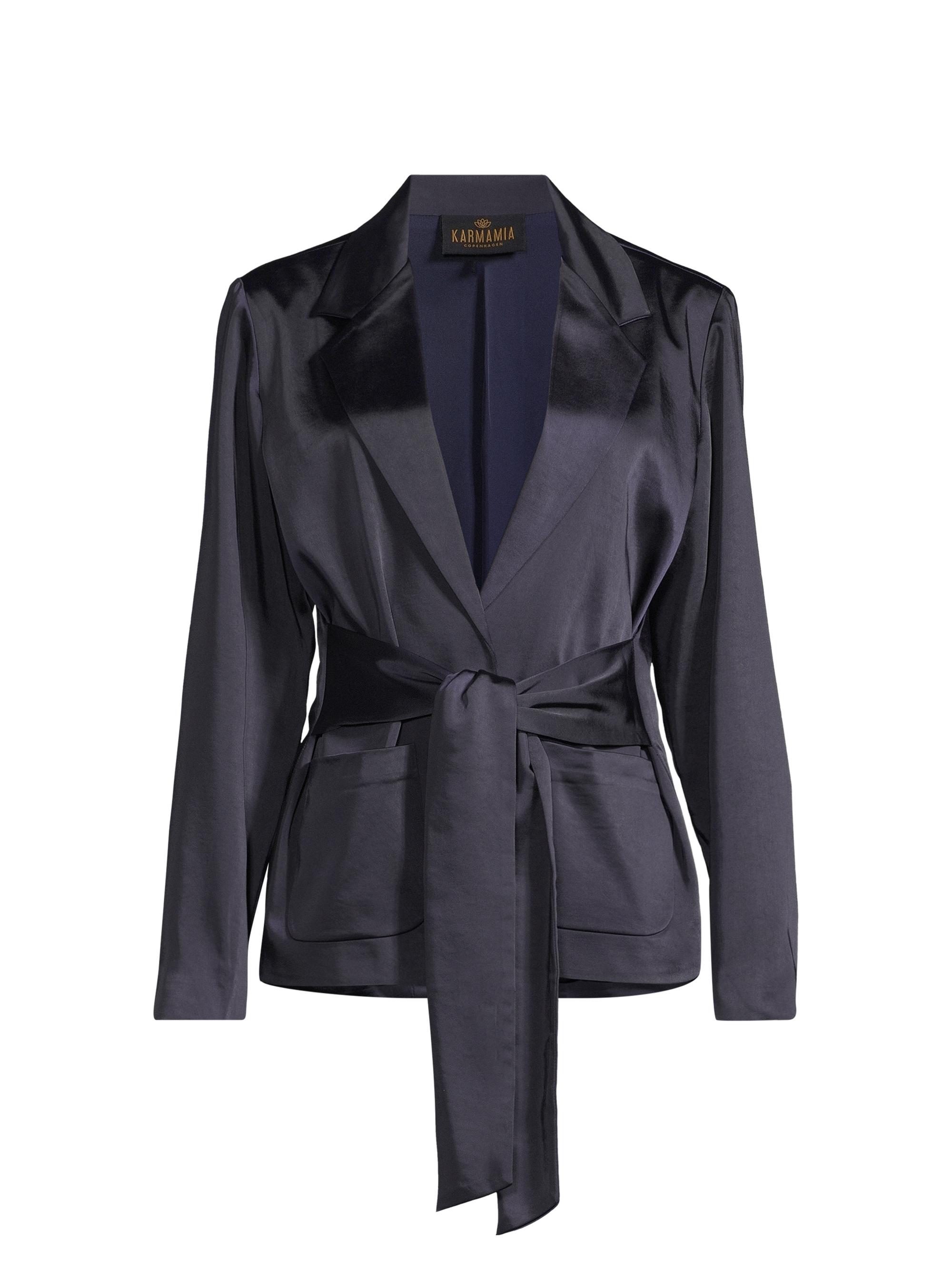 Karmamia Women's Rex Satin Belted Blazer - Navy Rich Satin