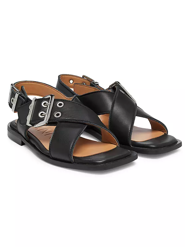 Shop Ganni Feminine Buckle Cross-Strap Sandals | Saks Fifth Avenue