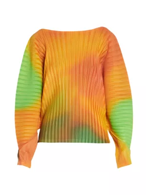 Pleats Please Issey Miyake Women's Melty Abstract Ribbed Long-Sleeve Top - Orange