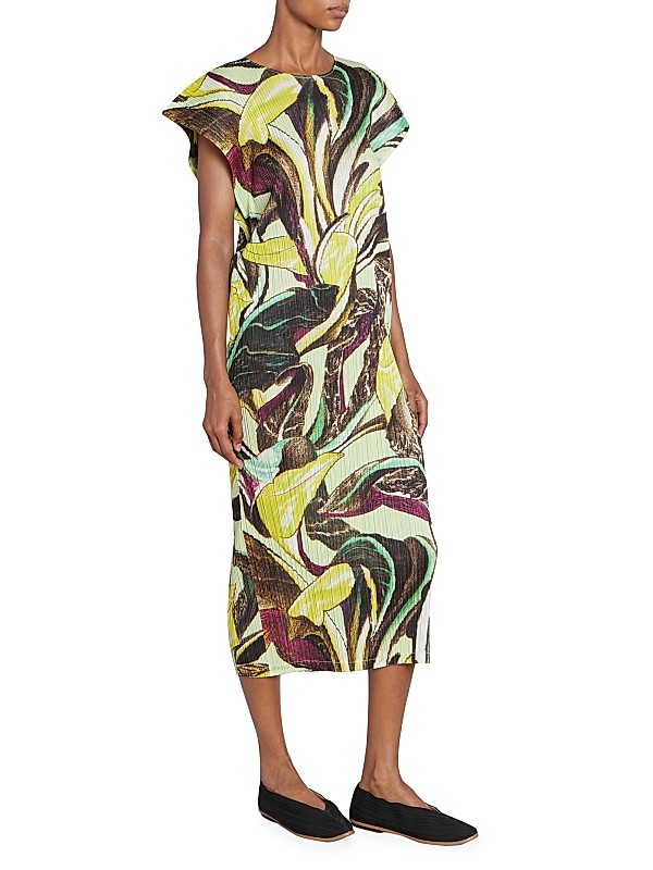 Shop Pleats Please Issey Miyake Tardivo Botanical Cap-Sleeve Shop Pleats Please Issey Miyake Tardivo Botanical Cap-Sleeve