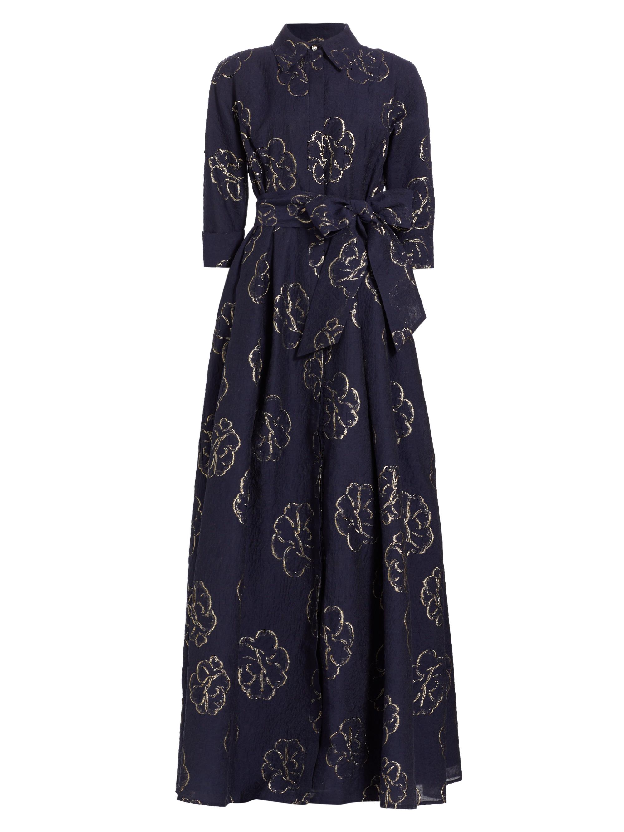 Teri Jon by Rickie Freeman Women's Metallic Cotton-Blend Gown - Navy Gold