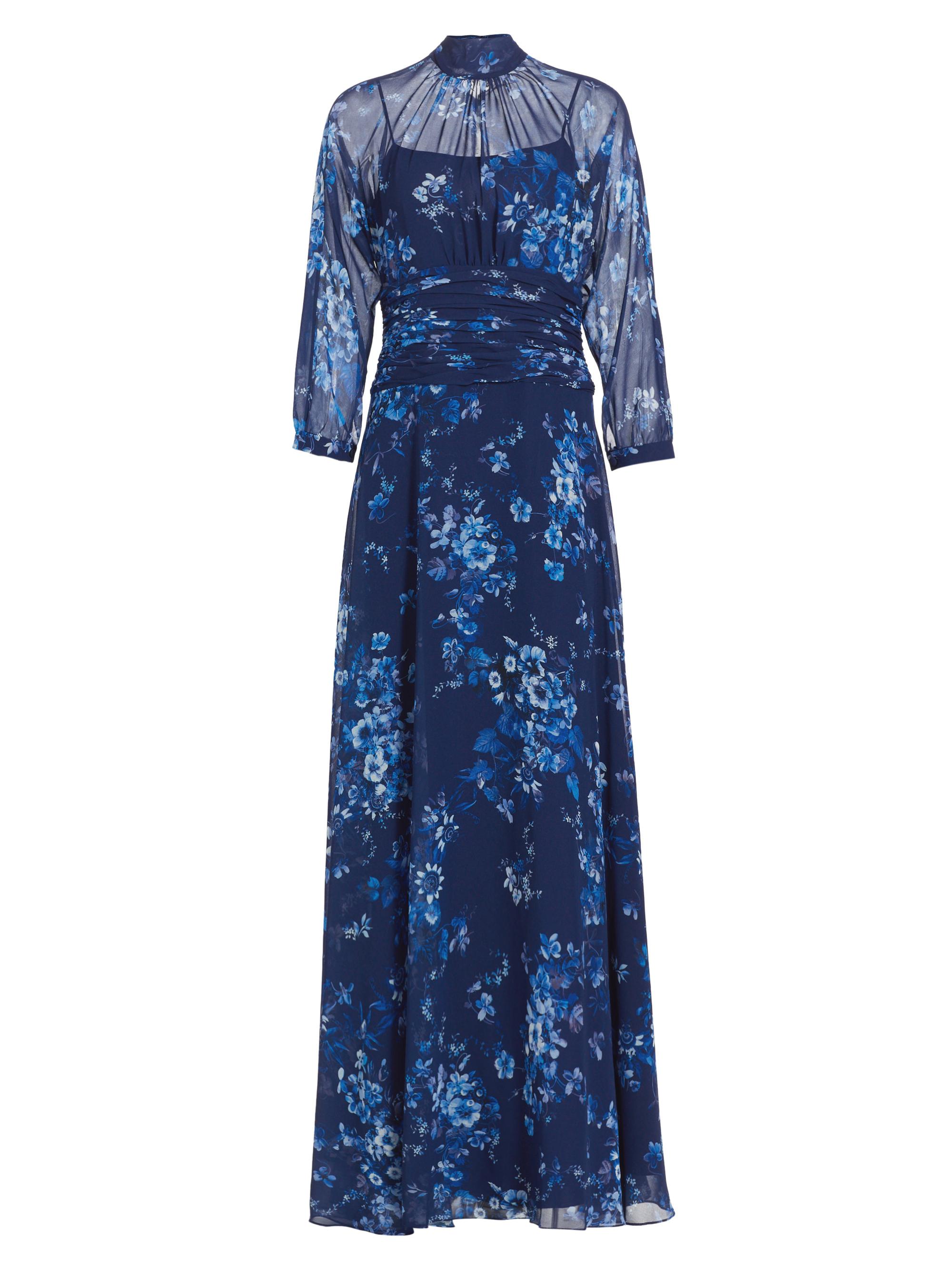 Teri Jon by Rickie Freeman Women's Floral Chiffon Mock Turtleneck Maxi Dress - Navy Multi
